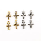 15mmx9mm Pewter Small Cross with Lined Detailing Small Dainty Charm (4pc)