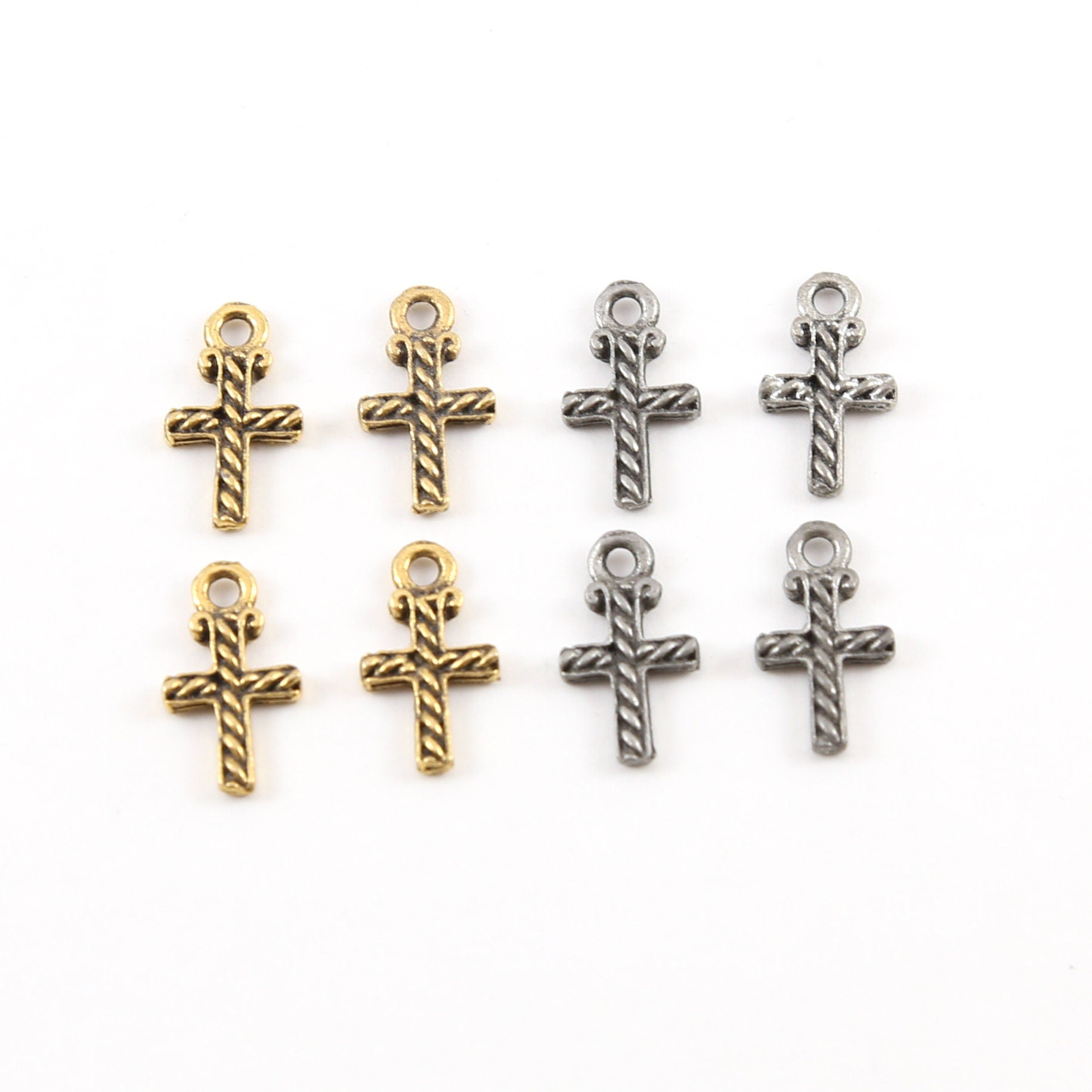15mmx9mm Pewter Small Cross with Lined Detailing Small Dainty Charm (4pc)