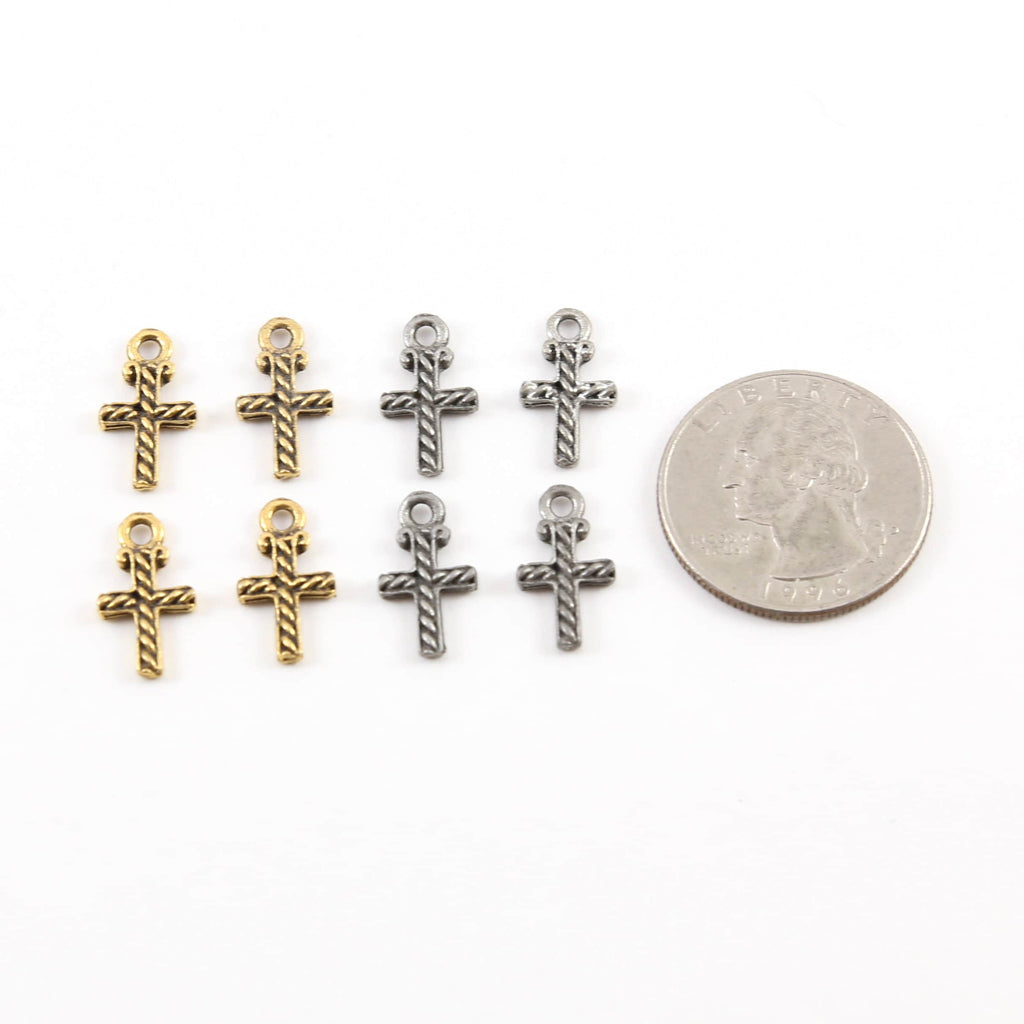 15mmx9mm Pewter Small Cross with Lined Detailing Small Dainty Charm (4pc)