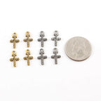 15mmx9mm Pewter Small Cross with Lined Detailing Small Dainty Charm (4pc)