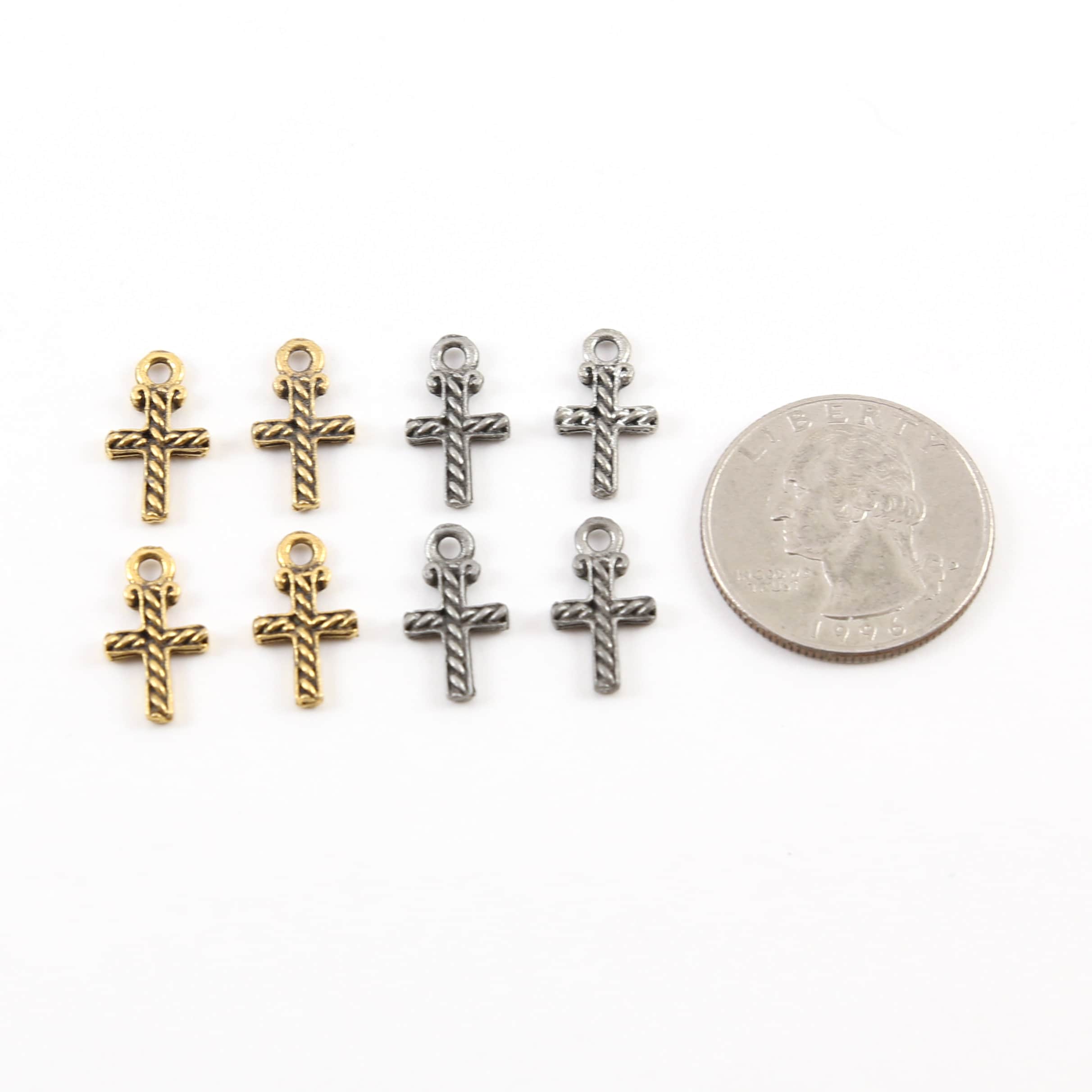 15mmx9mm Pewter Small Cross with Lined Detailing Small Dainty Charm (4pc)