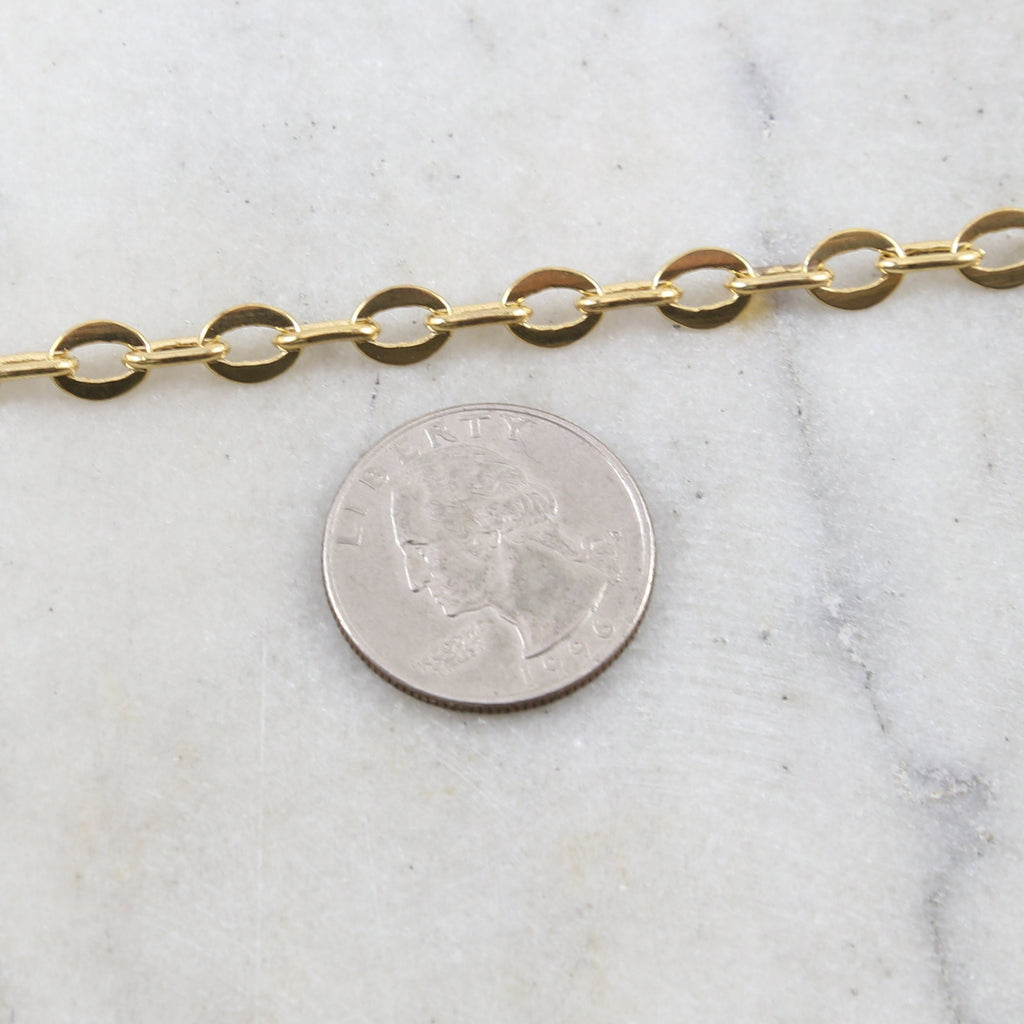 7.8mmx6mm Brass Thick Flat Oval Extender Chain Shiny – Sold by the Foot