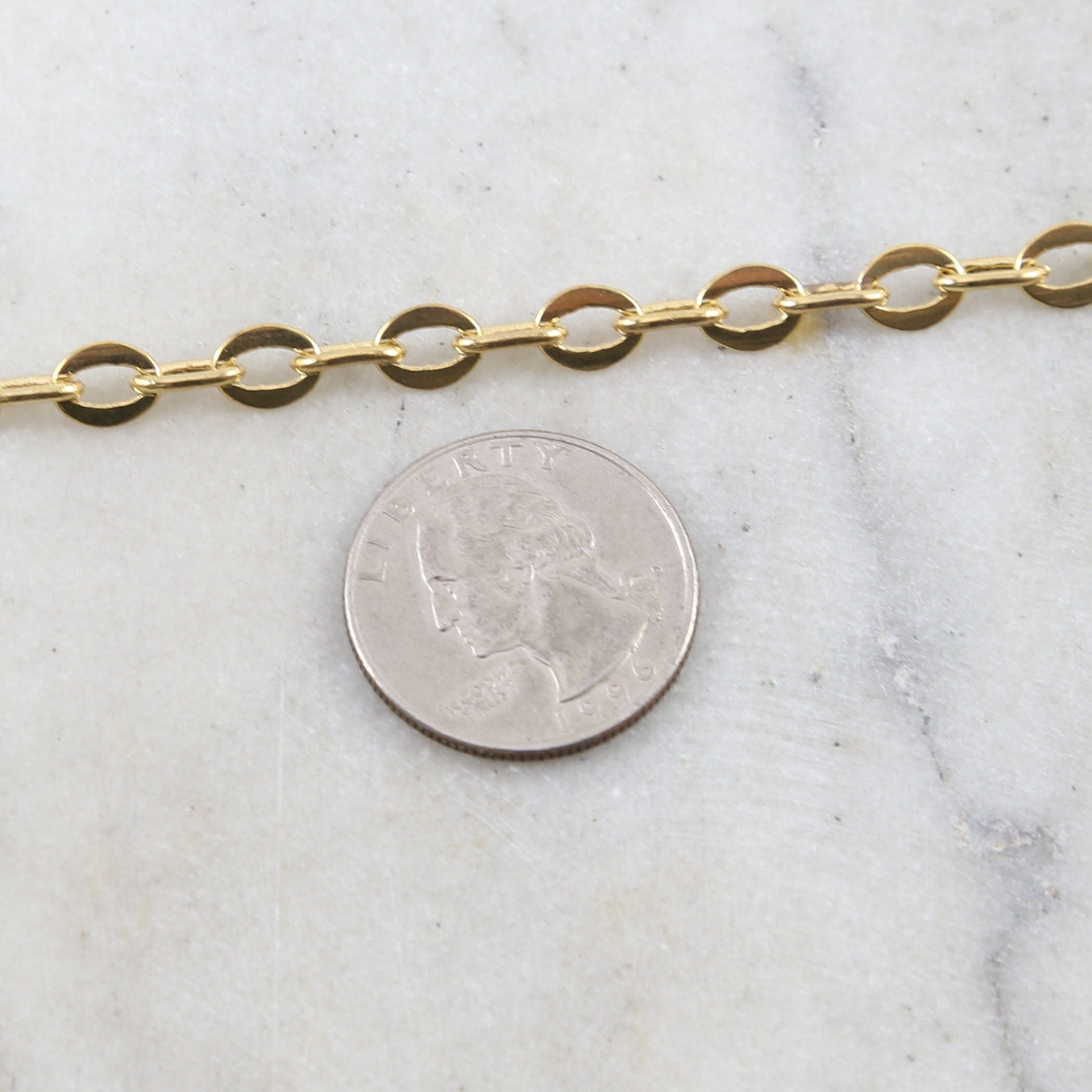 7.8mmx6mm Brass Thick Flat Oval Extender Chain Shiny – Sold by the Foot