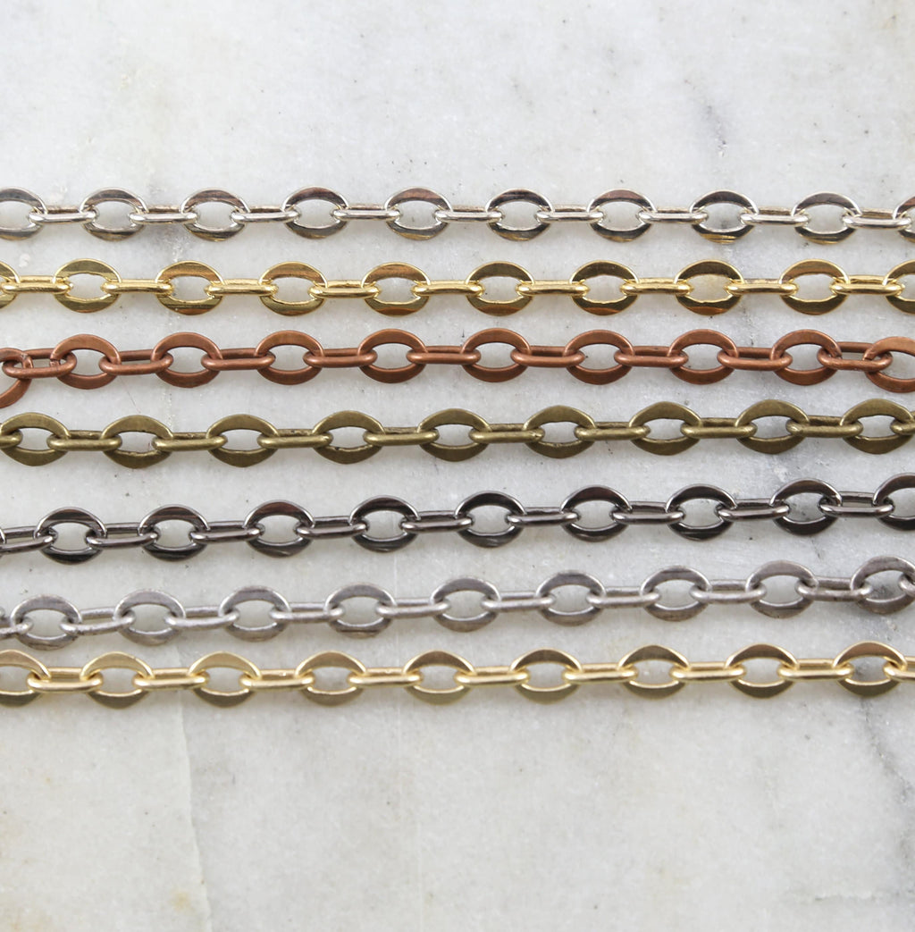 7.8mmx6mm Brass Thick Flat Oval Extender Chain Shiny – Sold by the Foot