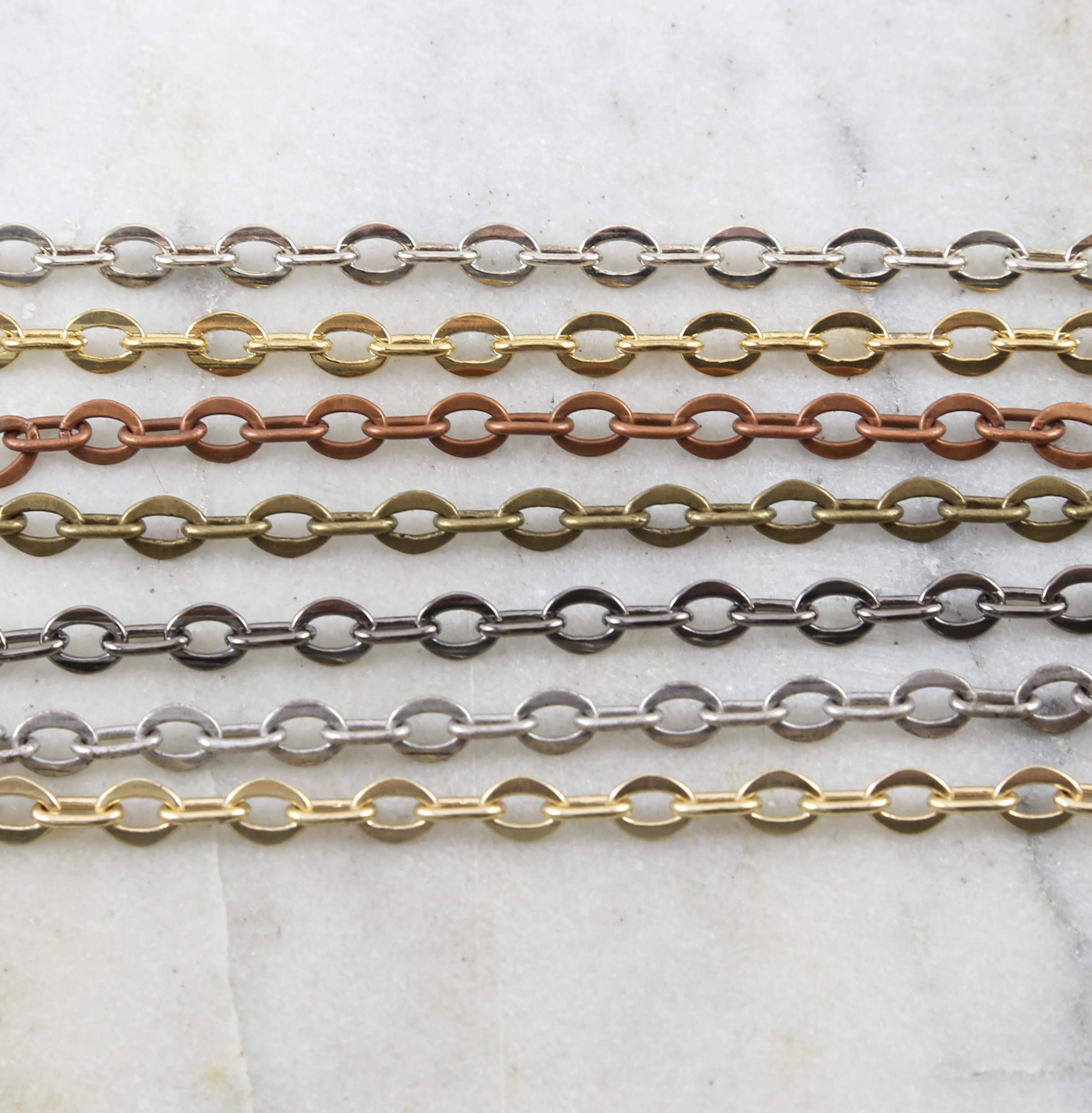 7.8mmx6mm Brass Thick Flat Oval Extender Chain Shiny – Sold by the Foot