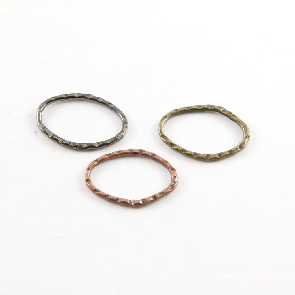 20mmx14mm Pewter Textured Crimped Hammered Oval MetalOpen Circle (4pc)