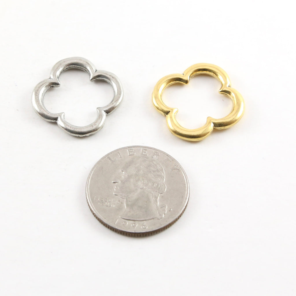Pewter Thick 22mm Smooth Open Four Leaf Clover Flower Metal