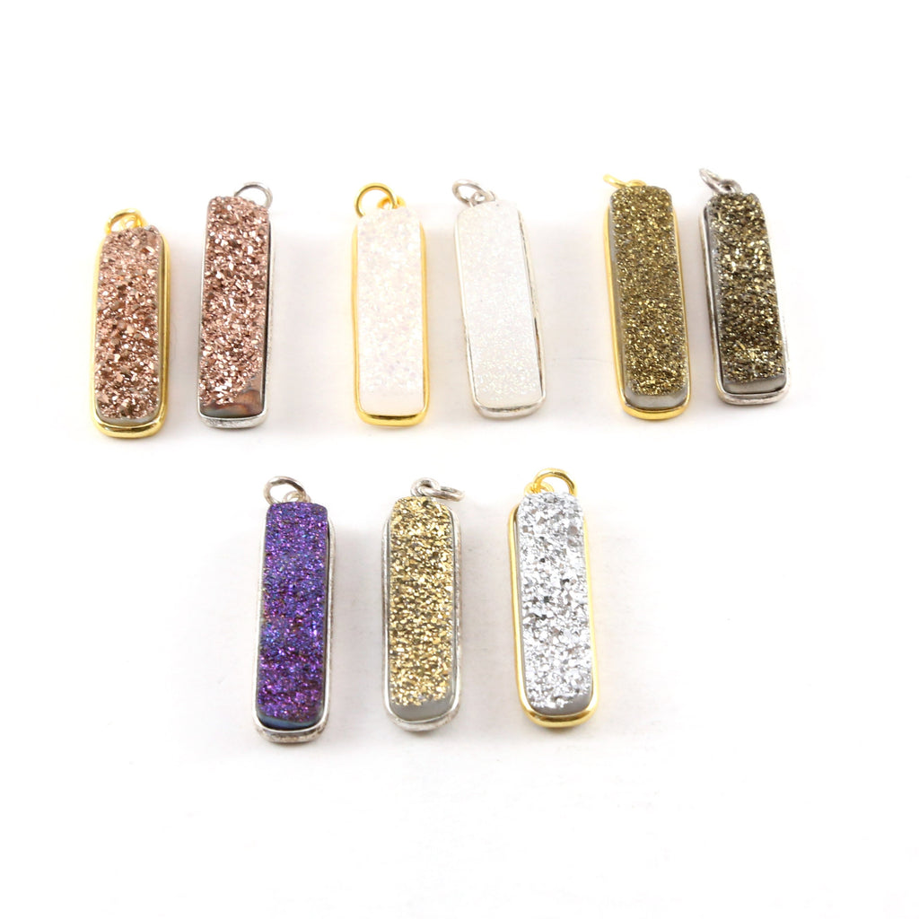 Sterling Silver or Vermeil Tall Sparkling Druzy Bar Pendant Charm 1 Loop