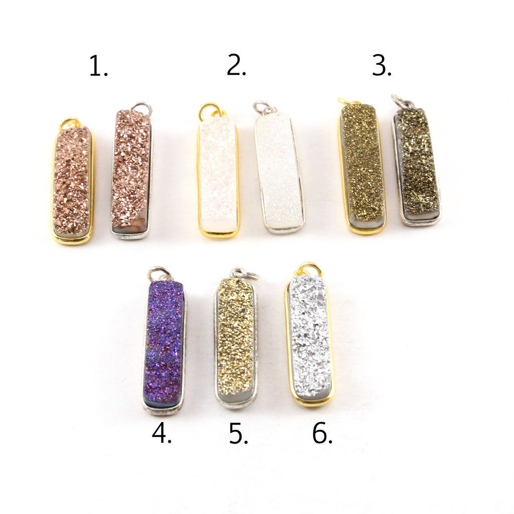Sterling Silver or Vermeil Tall Sparkling Druzy Bar Pendant Charm 1 Loop
