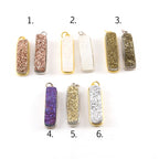Sterling Silver or Vermeil Tall Sparkling Druzy Bar Pendant Charm 1 Loop