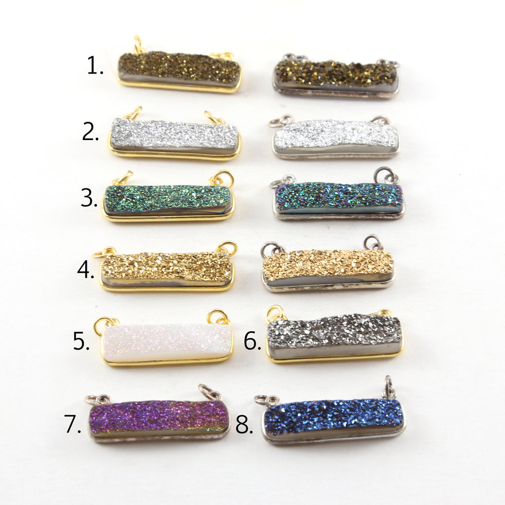 30mmx8mm Sterling Silver or Vermeil Sparkling Druzy Necklace Bar Connector