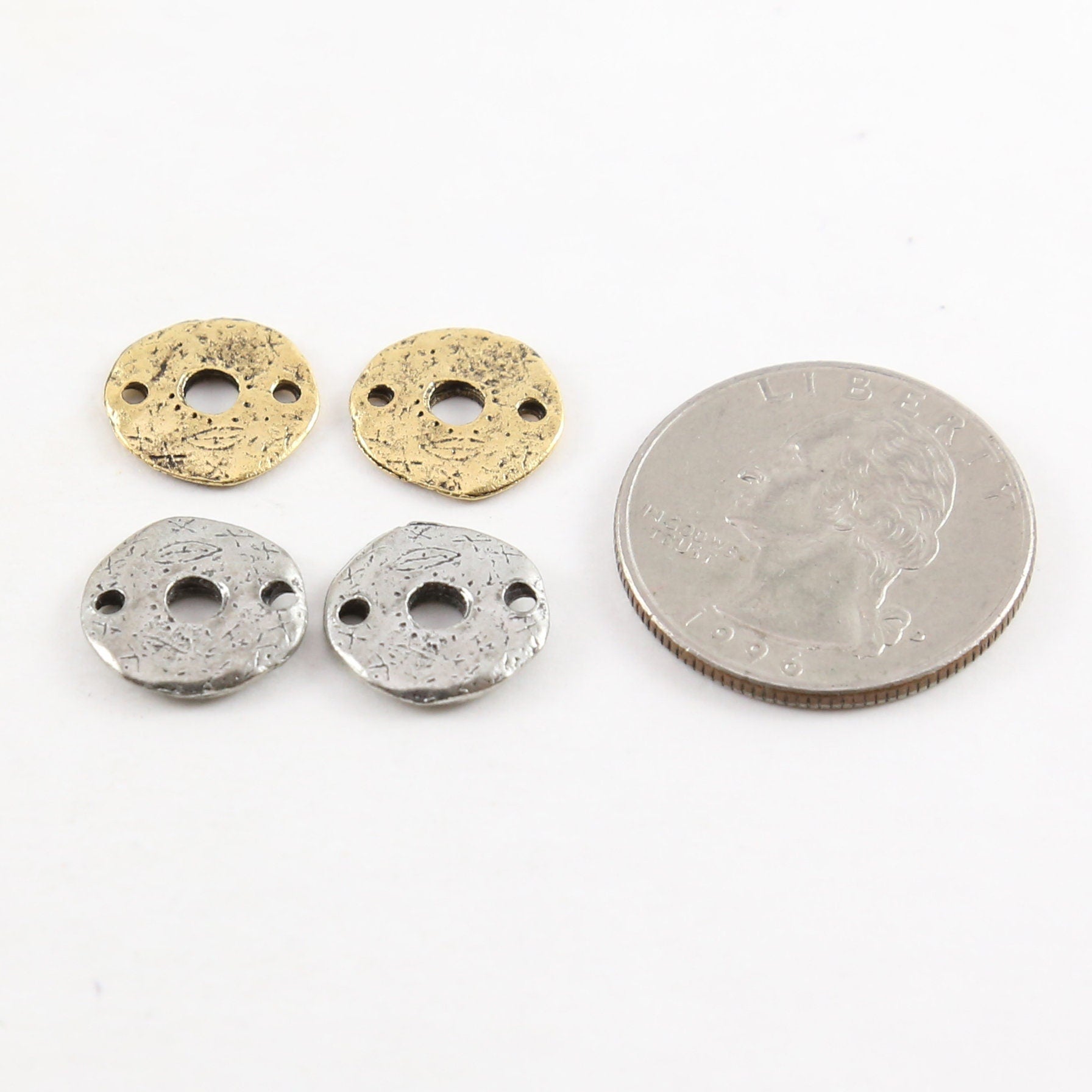 Pewter Small 12mm Metal Textured Brushed Open Circle Donut (2pc)