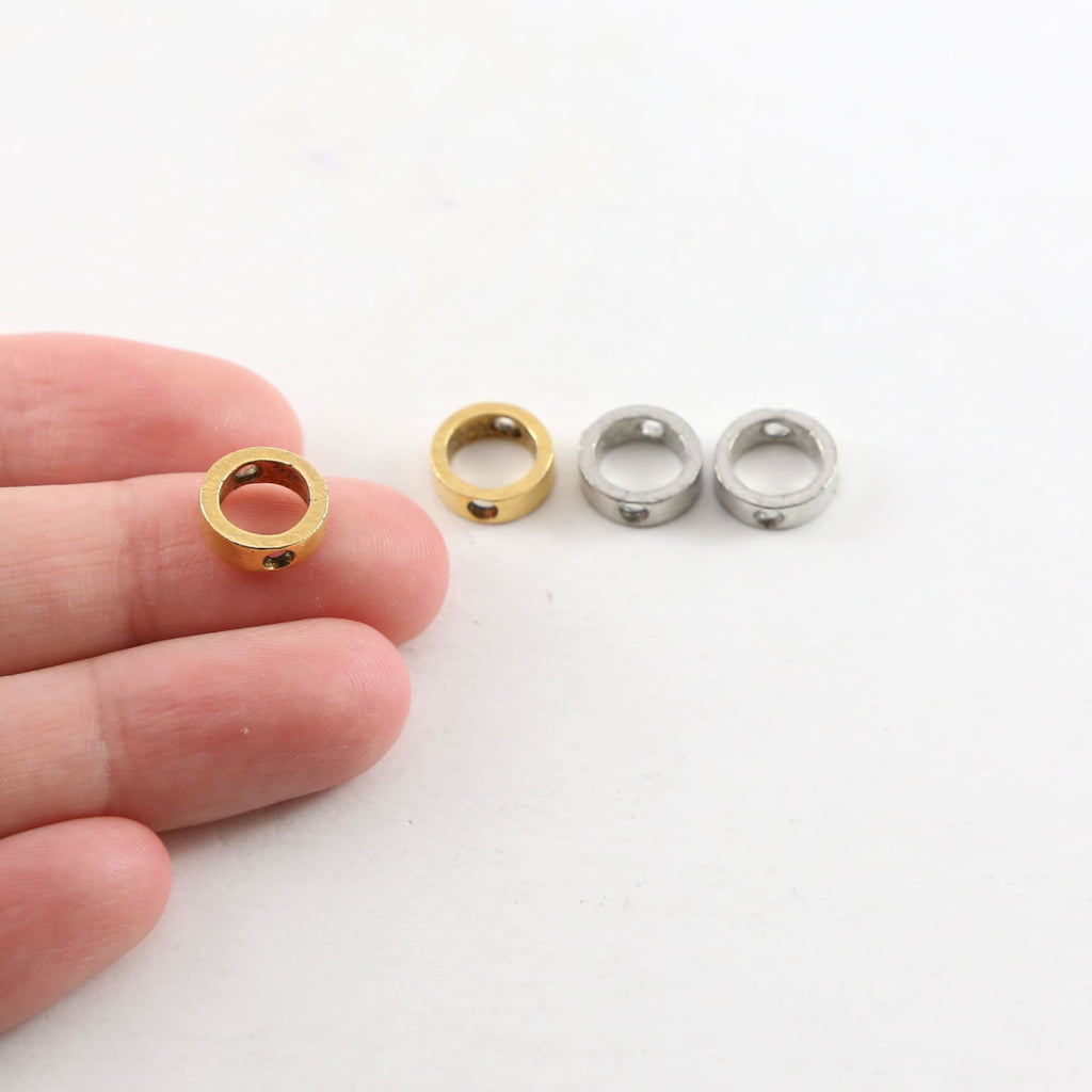 Pewter Small 9mm Metal Open Circle Connector Bead Ring 2 Hole (2pc)