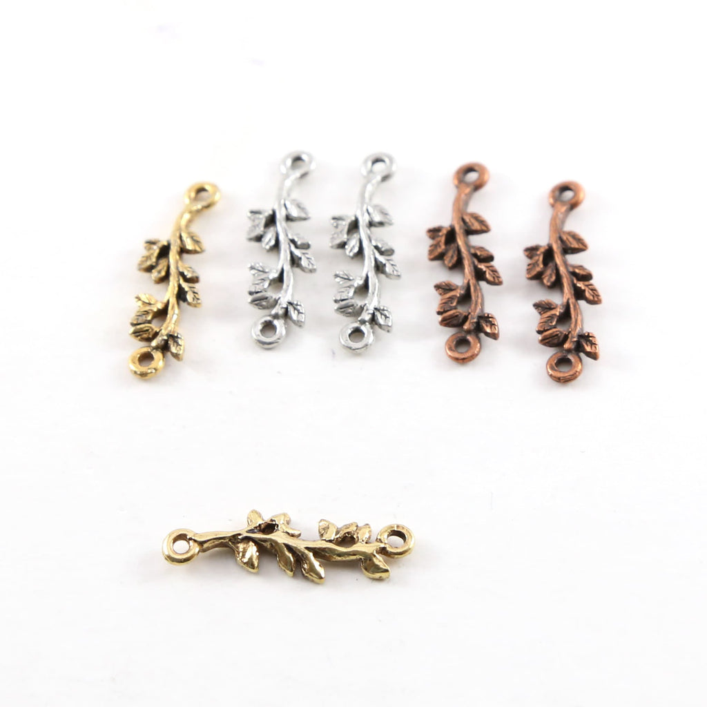 Pewter Metal Vine Leaf Flower Connector Link Charm 2 Loop (2pc)