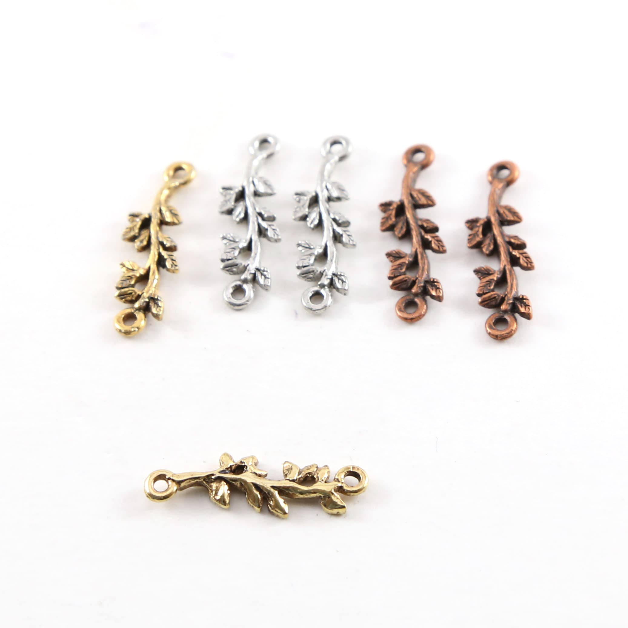 Pewter Metal Vine Leaf Flower Connector Link Charm 2 Loop (2pc)