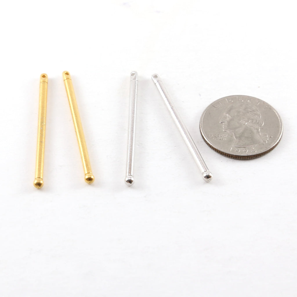 Pewter Metal Long 43mm x 2mm Bar Drop Charm with Ball End (2pc)