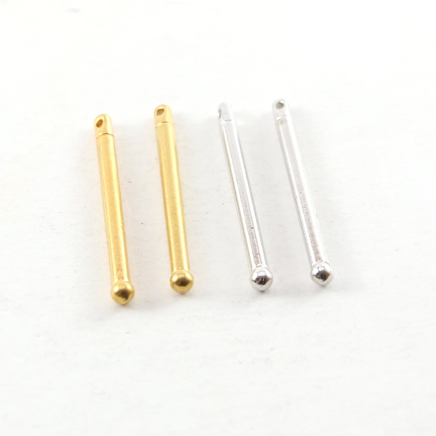 Pewter Metal Short 30mm x 2mm Bar Drop Charm with Ball End (2pc)