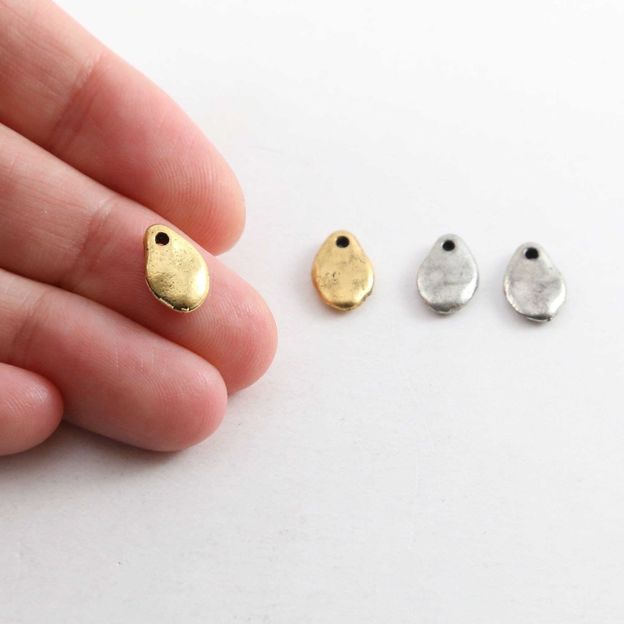 Pewter Metal Oblong Thick Oval Teardrop Rounded Tag Stamping (2pc)