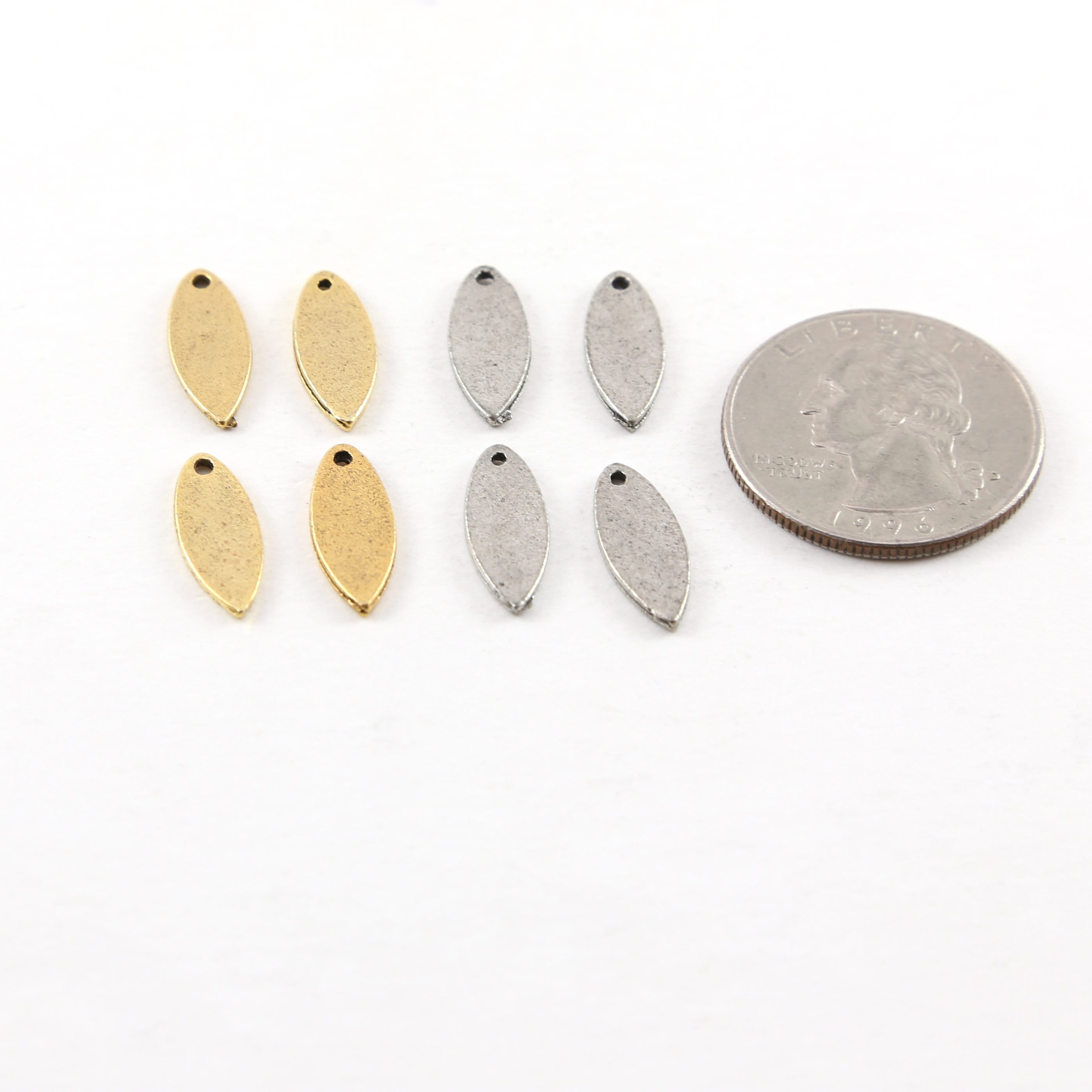 Pewter Metal Pointed Tag Stamping Oval Tag Charm 16mm x 6mm (4pc)