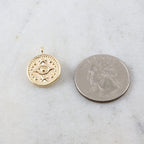 14mmx19mm Brass Round Evil Eye Medallion Coin with Stars Gold Delicate