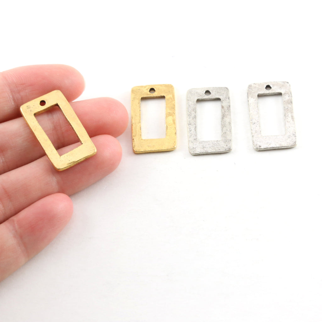 Pewter Metal Textured 23mm x 11mm Rectangle Shaped Open (2pc)