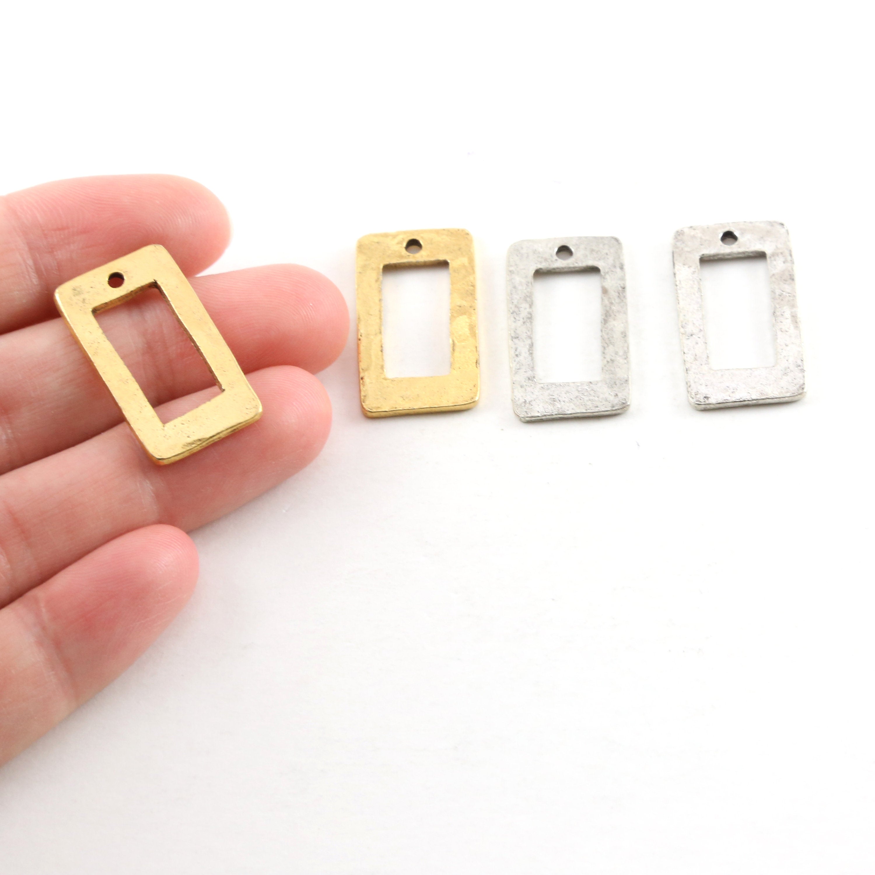 Pewter Metal Textured 23mm x 11mm Rectangle Shaped Open (2pc)