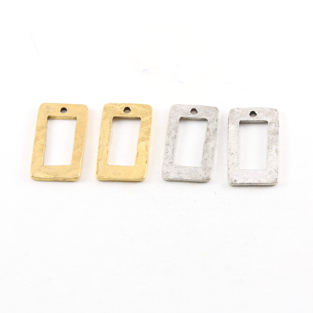 Pewter Metal Textured 23mm x 11mm Rectangle Shaped Open (2pc)
