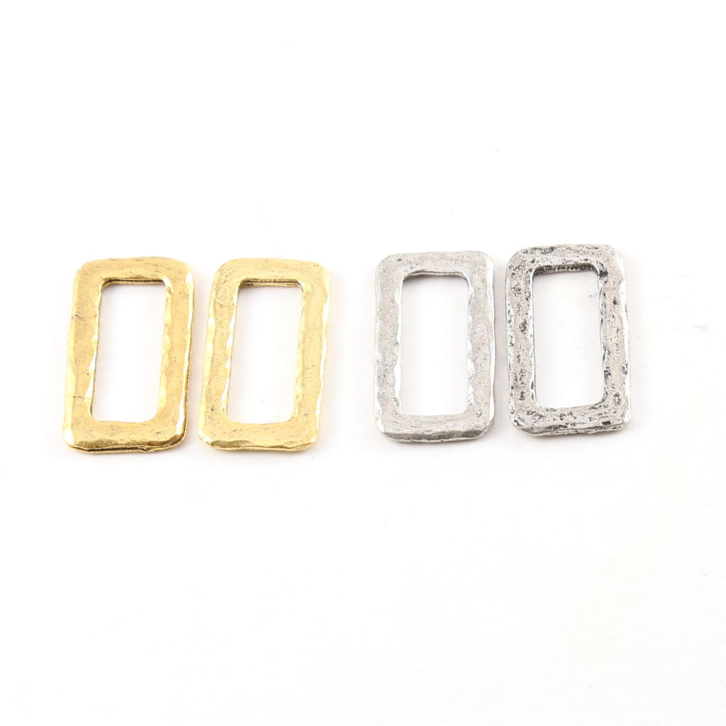 Pewter Metal Textured 20mm x 15mm Rectangle Shaped Open (2pc)