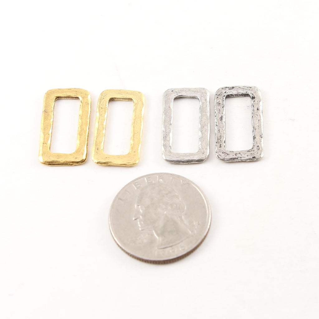 Pewter Metal Textured 20mm x 15mm Rectangle Shaped Open (2pc)