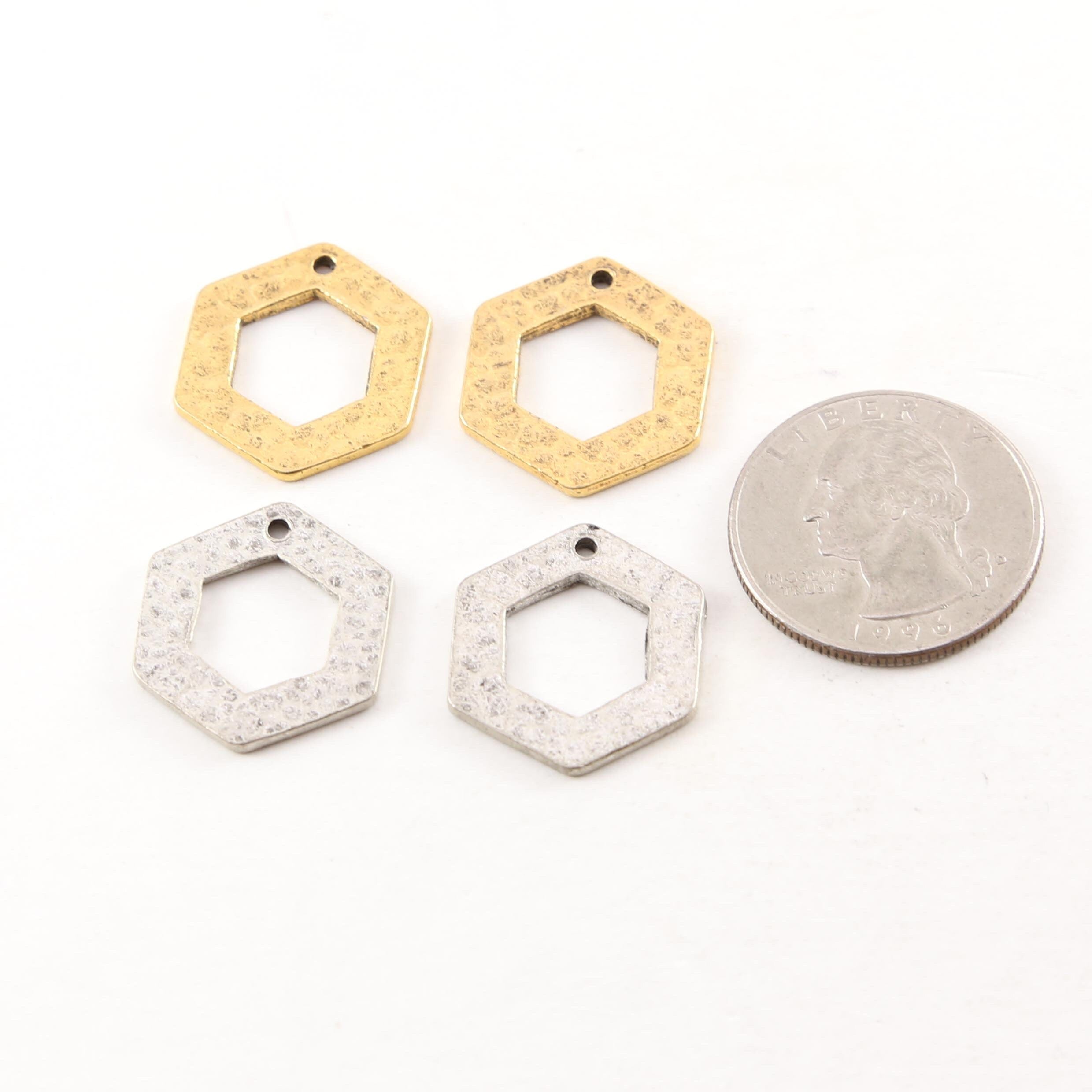 19mmx21mm Pewter Metal Textured Open Hexagon Stamping Blank Pendant (2pc)