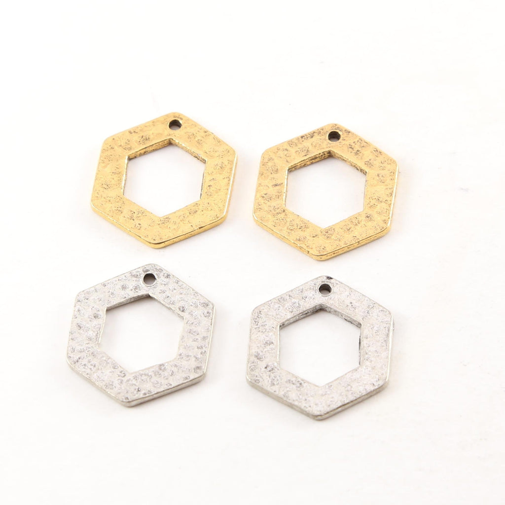 19mmx21mm Pewter Metal Textured Open Hexagon Stamping Blank Pendant (2pc)
