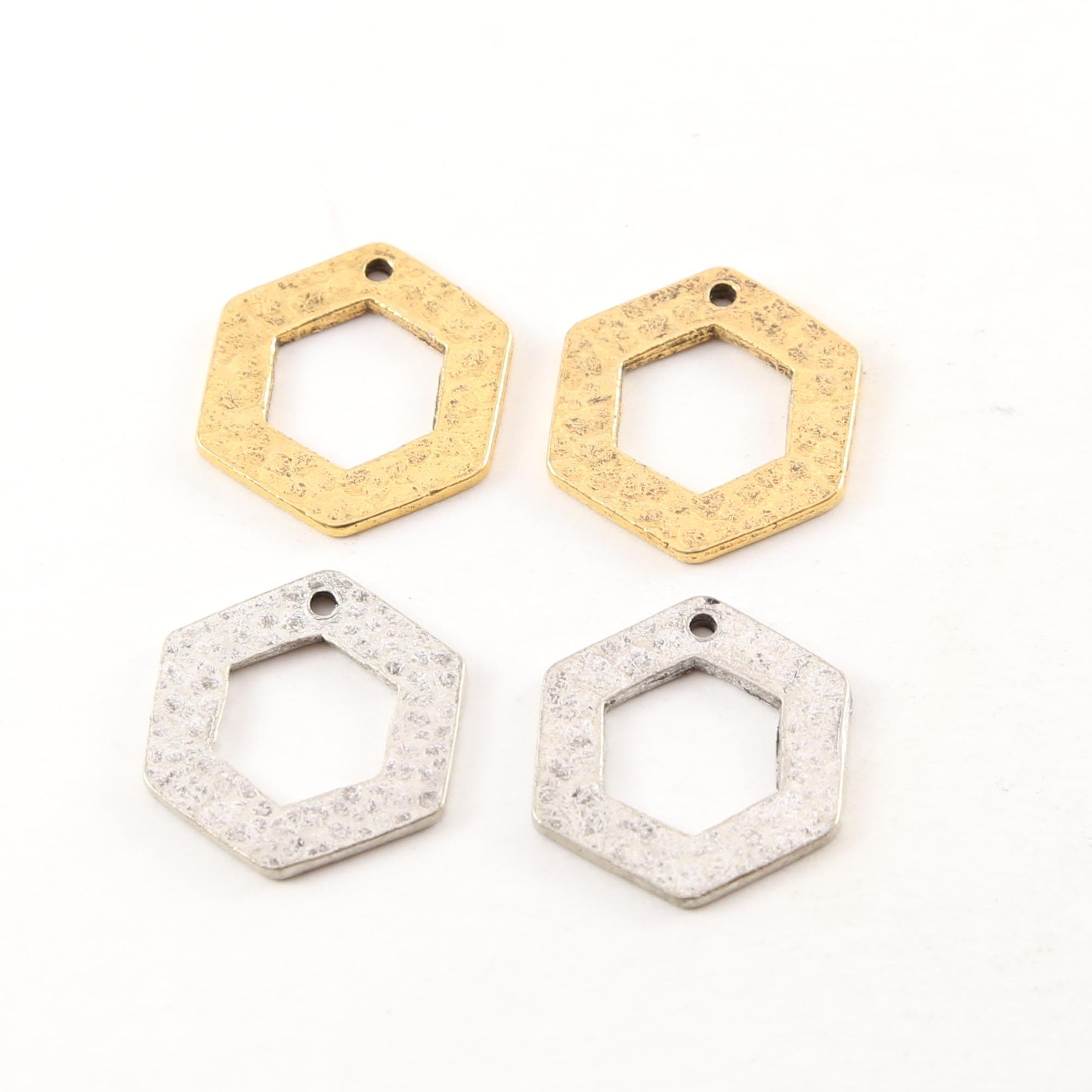 19mmx21mm Pewter Metal Textured Open Hexagon Stamping Blank Pendant (2pc)