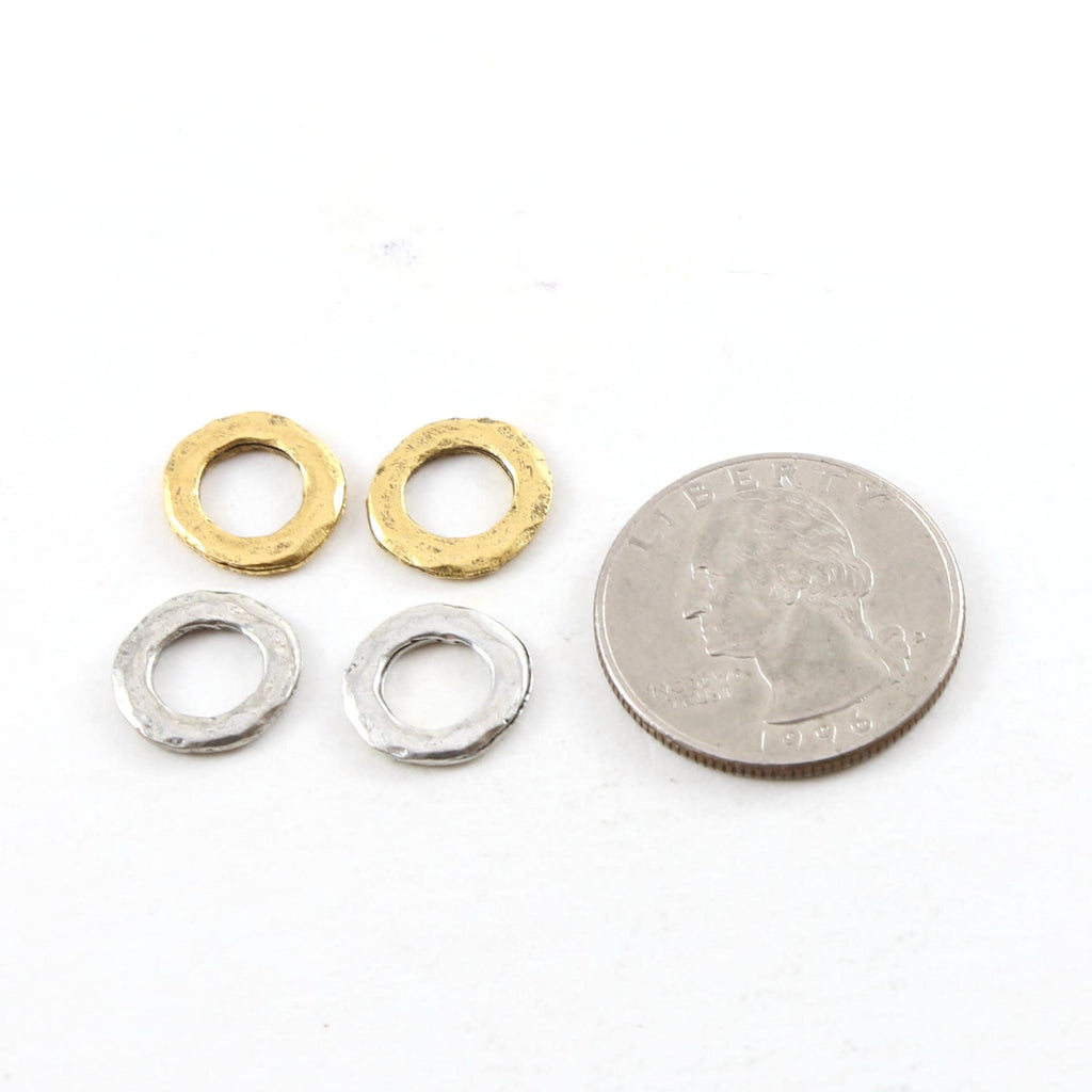 Pewter Small Hammered Textured Rugged 12mm Metal Raw Open (4pc)