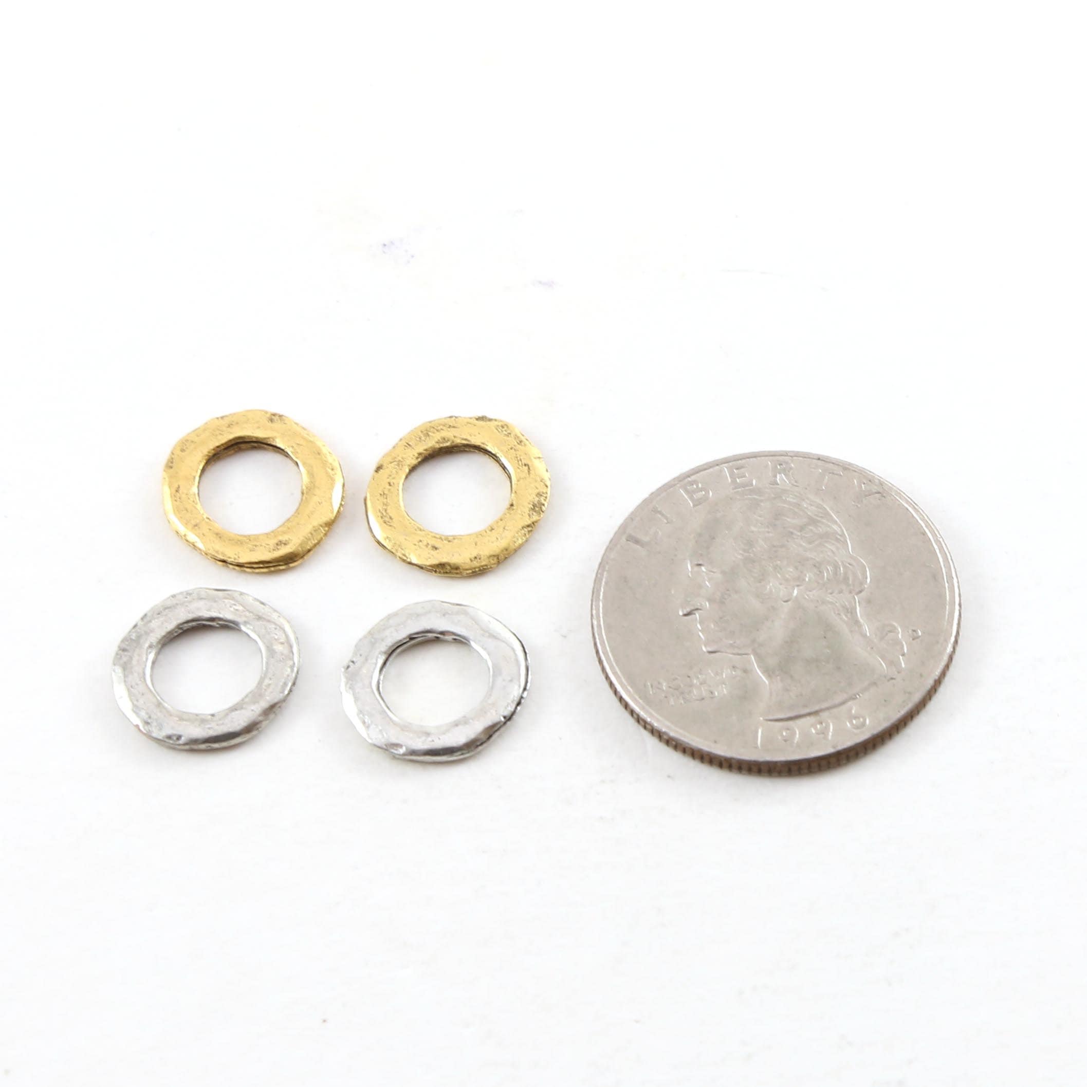 Pewter Small Hammered Textured Rugged 12mm Metal Raw Open (4pc)