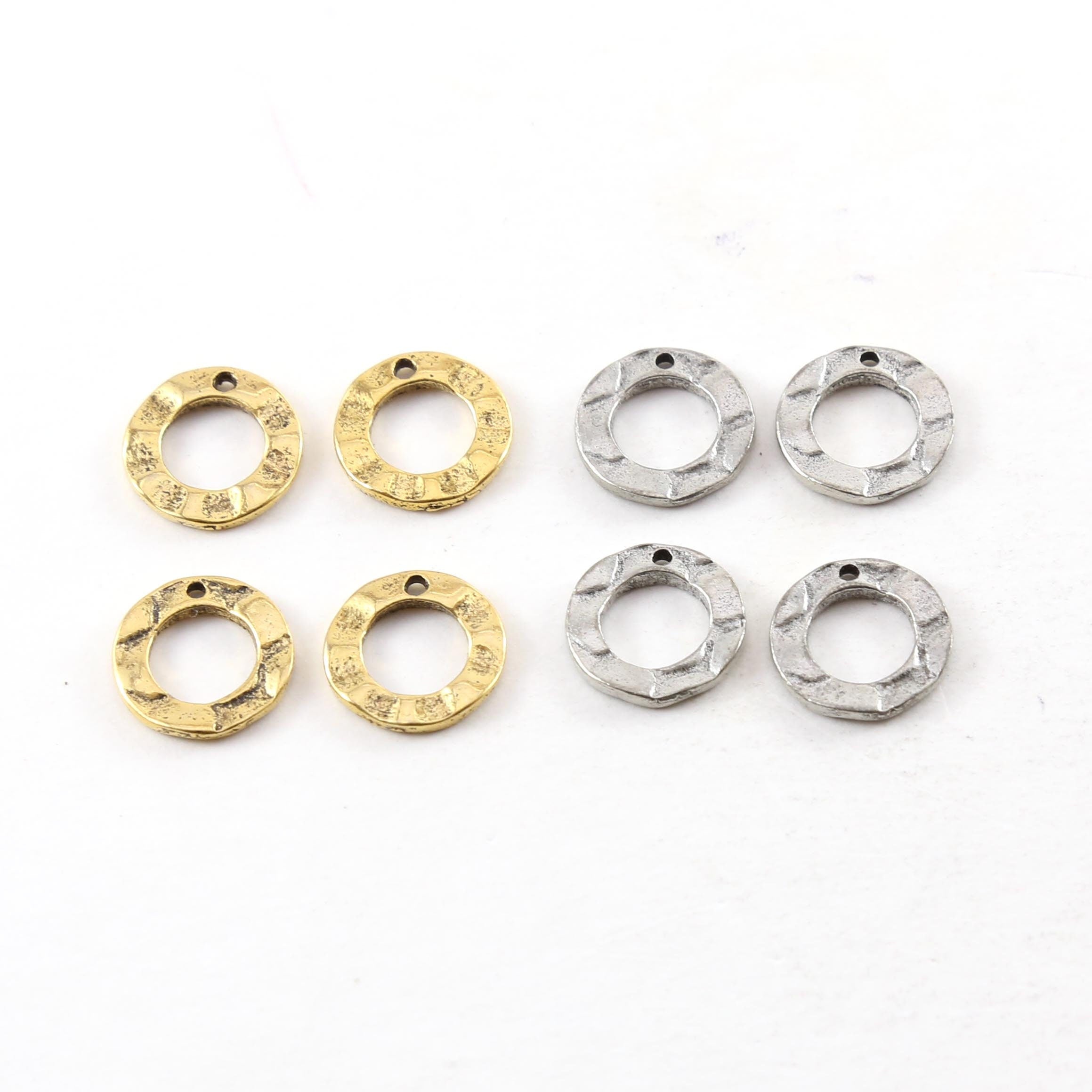 Pewter Small 13mm Metal Textured Hammered Open Circle Charm (4pc)