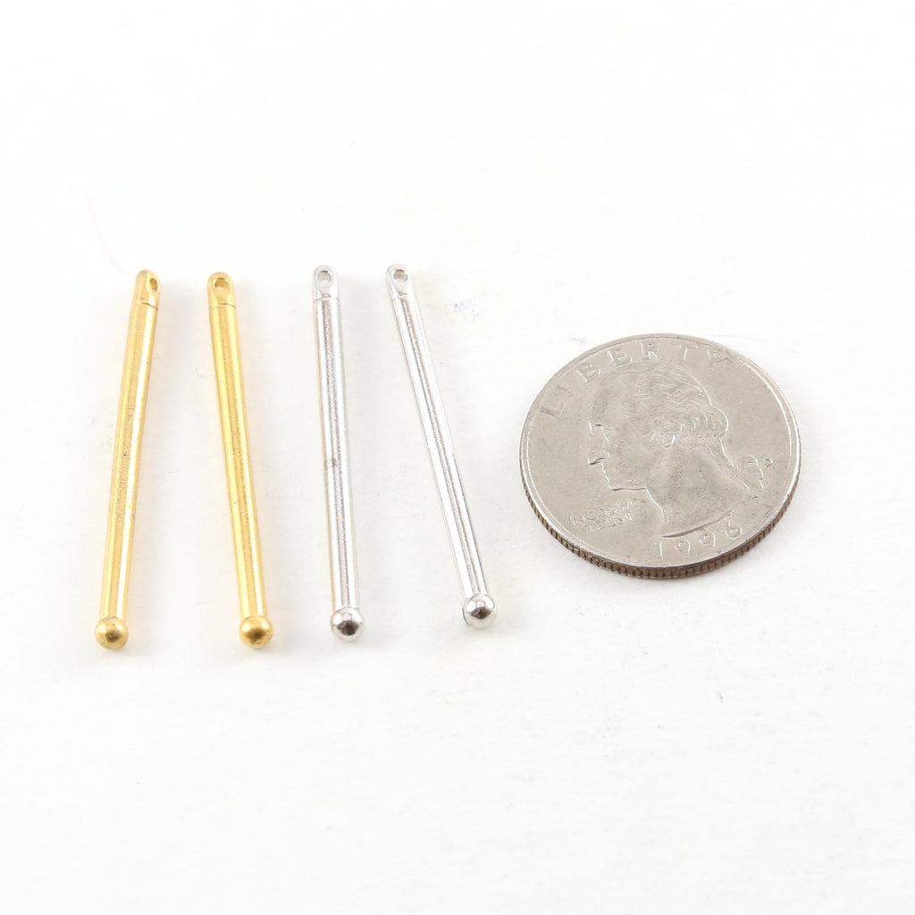 Pewter Metal Medium 32mm x 2mm Bar Drop Charm with Ball End (2pc)
