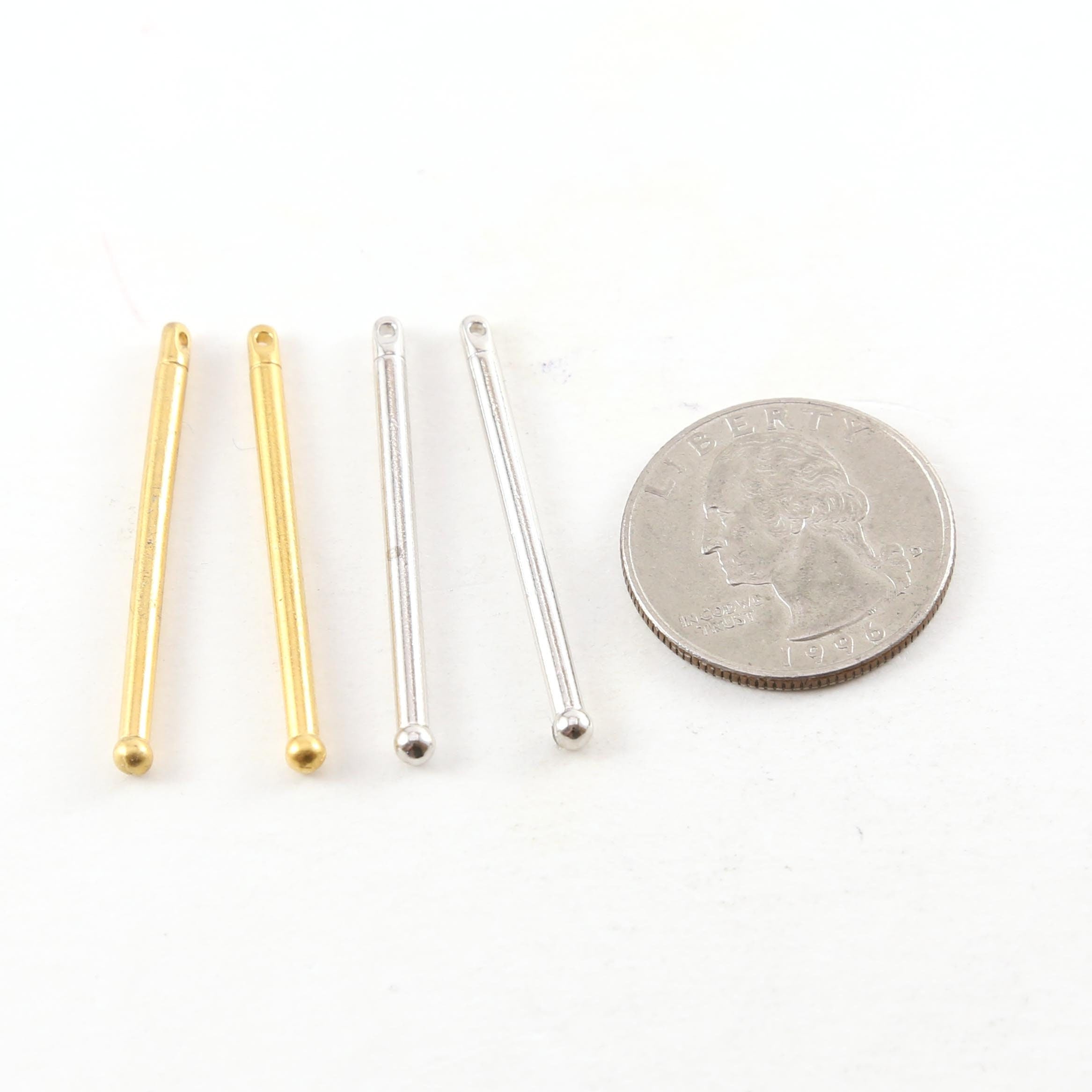 Pewter Metal Medium 32mm x 2mm Bar Drop Charm with Ball End (2pc)