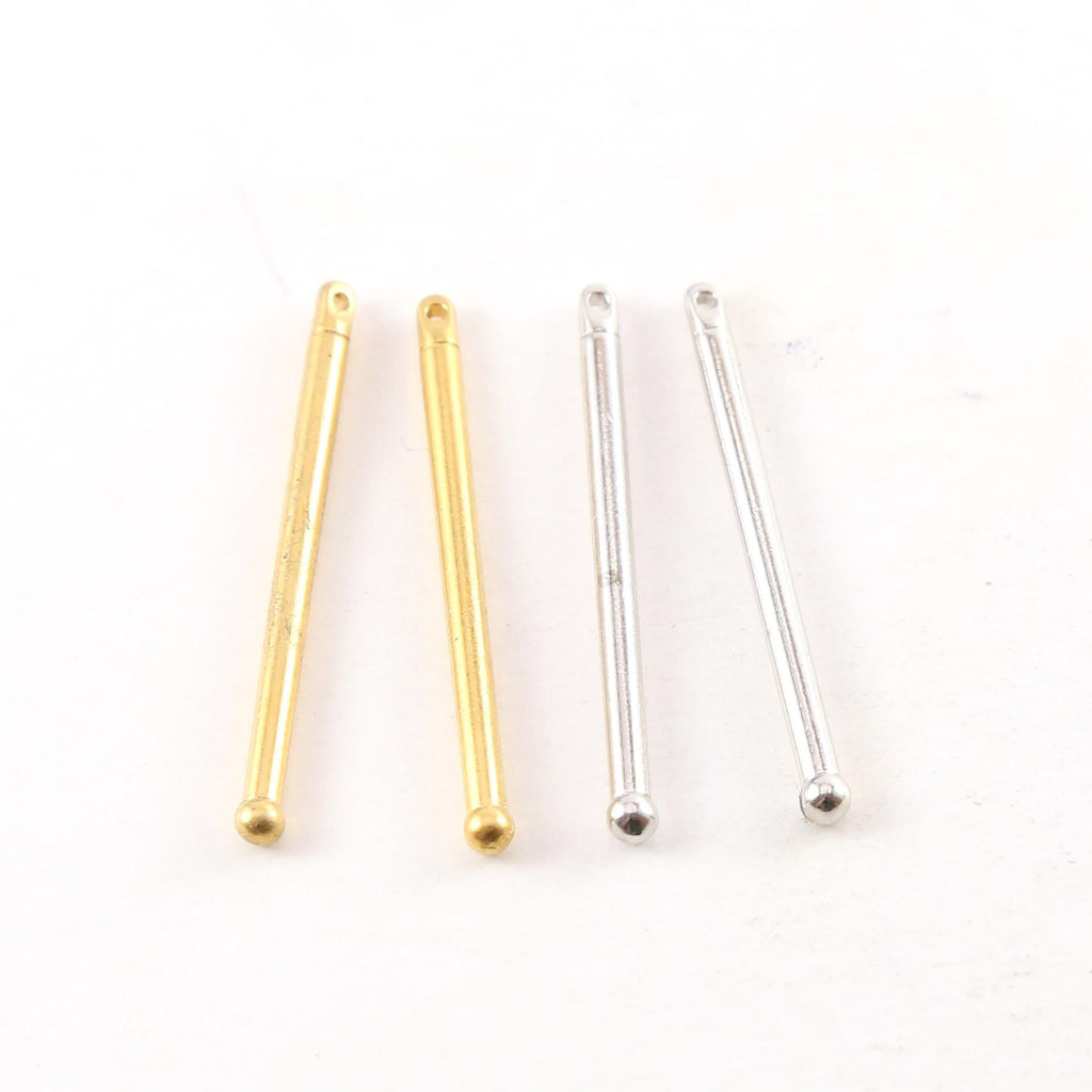 Pewter Metal Medium 32mm x 2mm Bar Drop Charm with Ball End (2pc)