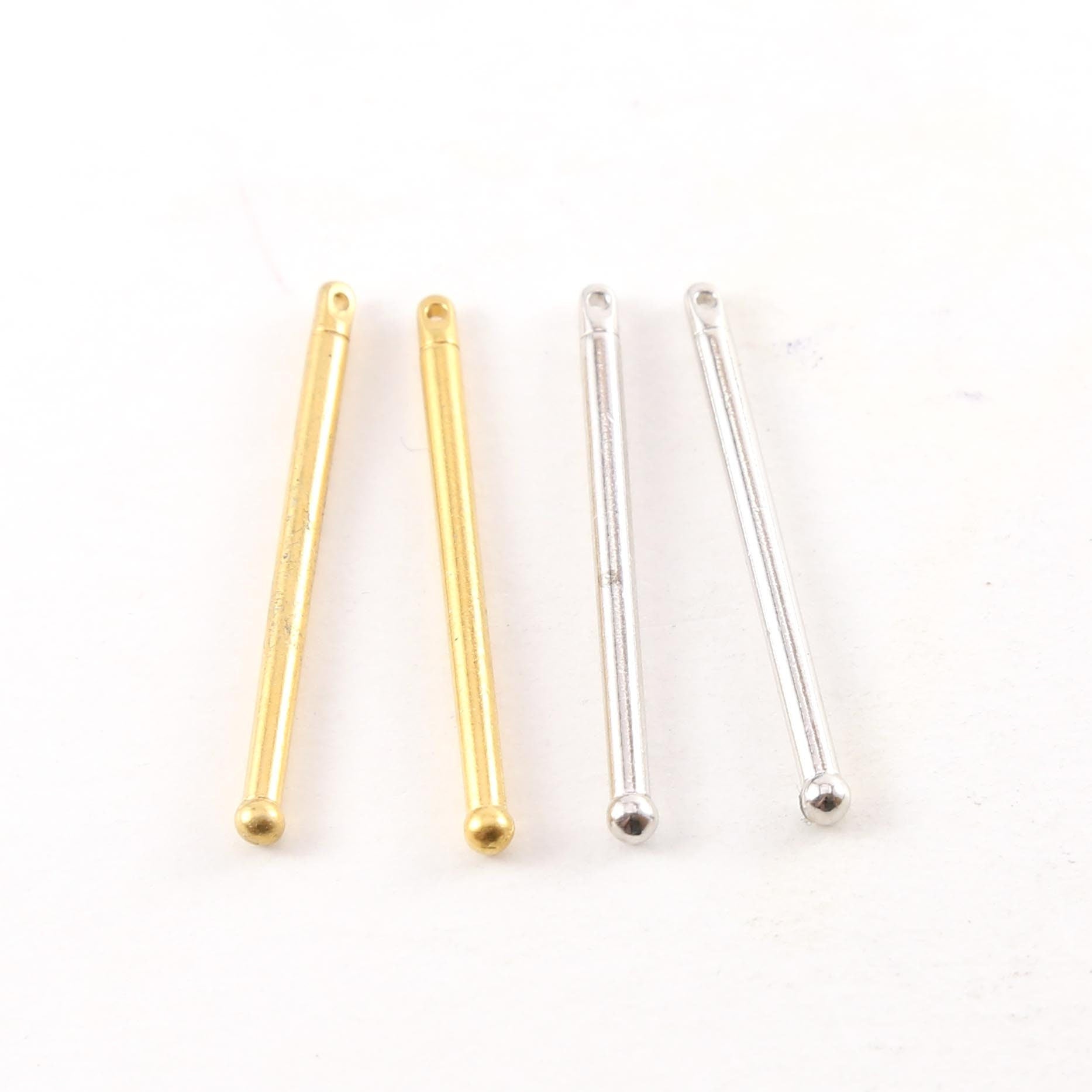 Pewter Metal Medium 32mm x 2mm Bar Drop Charm with Ball End (2pc)