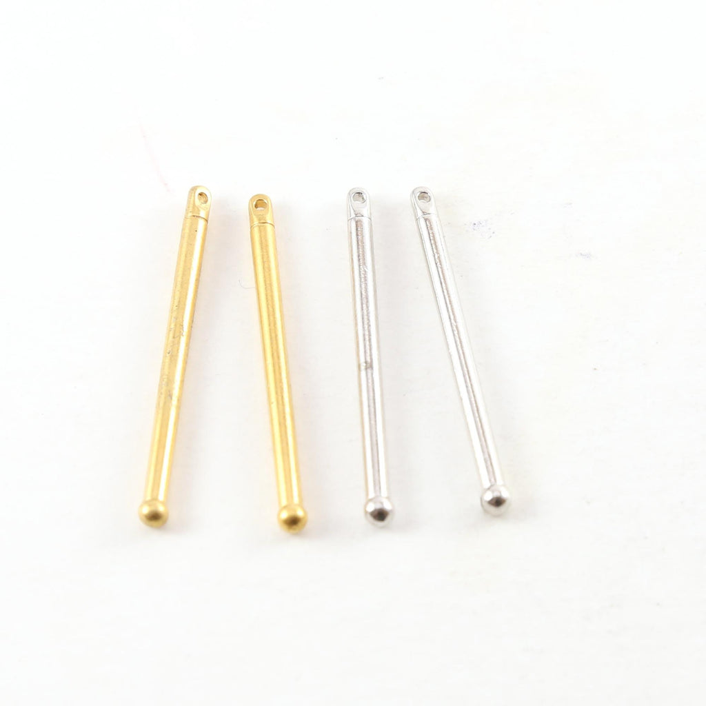 Pewter Metal Medium 32mm x 2mm Bar Drop Charm with Ball End (2pc)