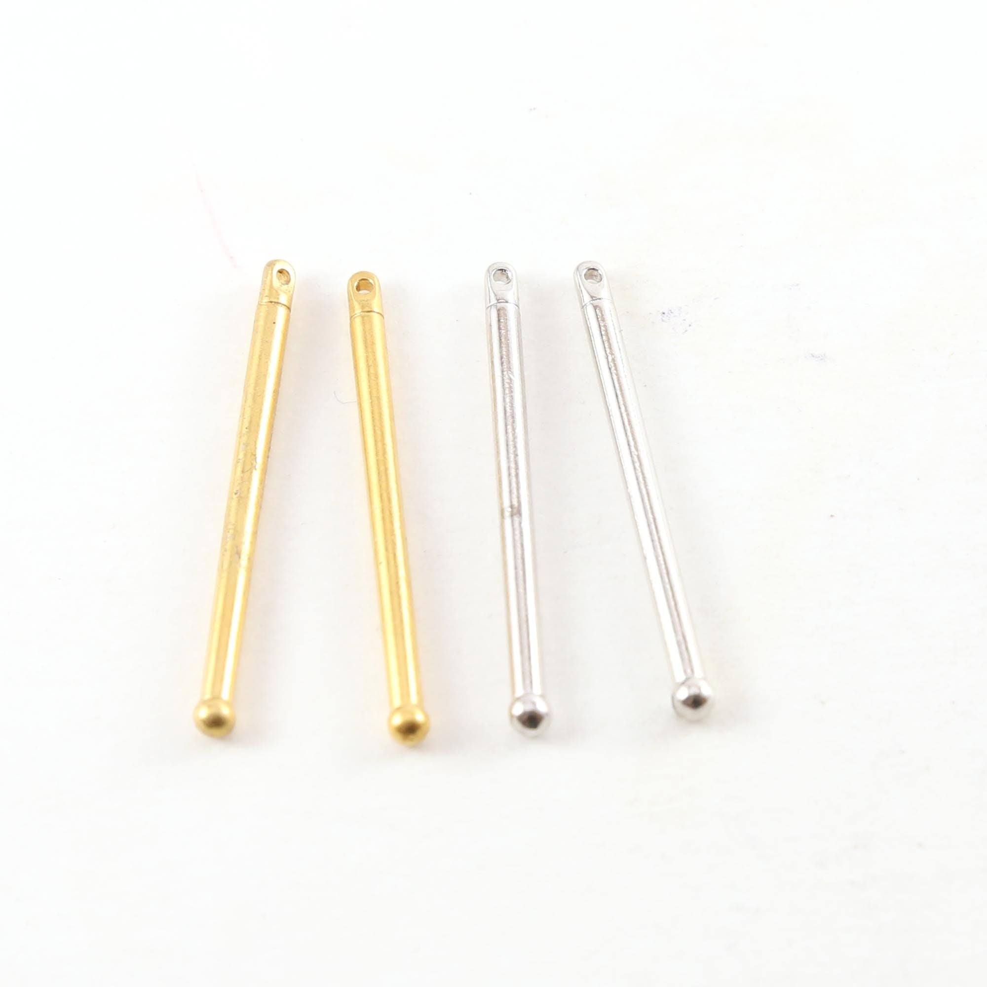 Pewter Metal Medium 32mm x 2mm Bar Drop Charm with Ball End (2pc)