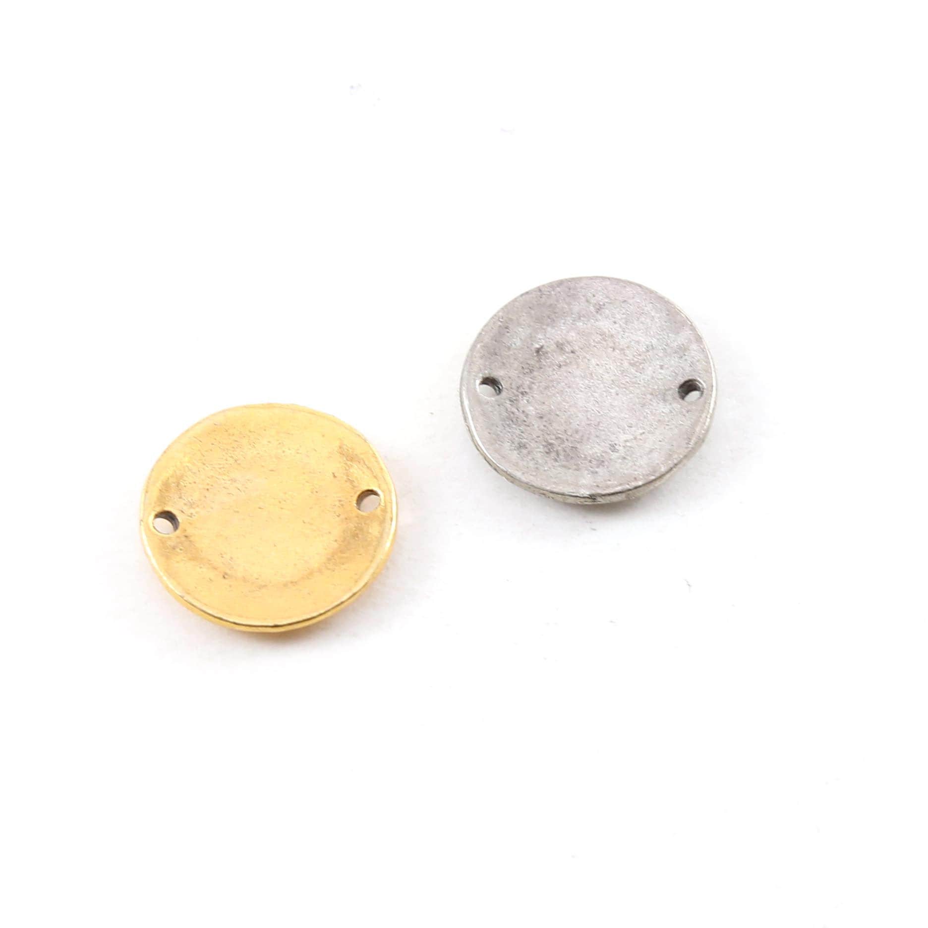 Pewter Metal Hammered Textured Round Cabochon Setting Link