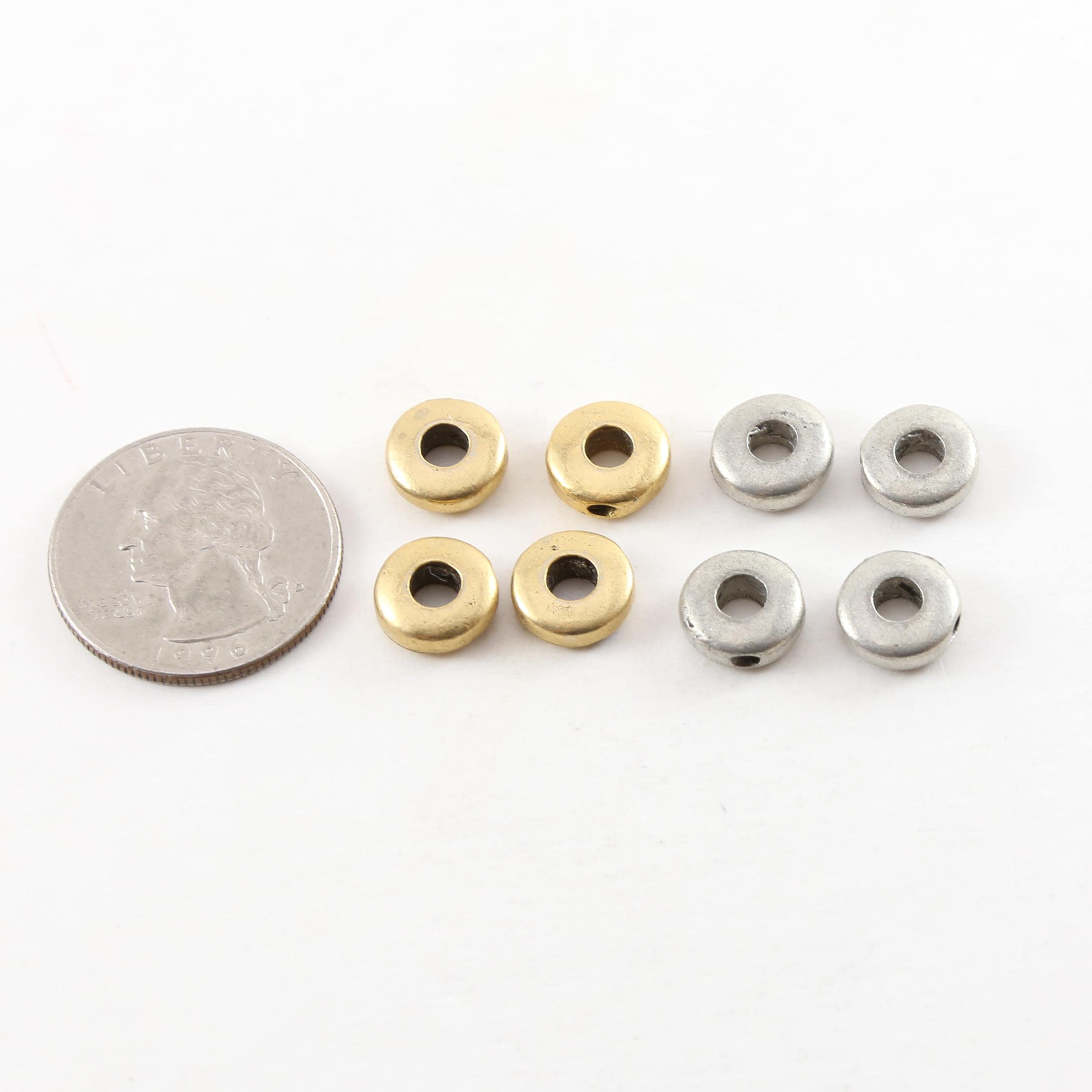 Pewter Small 9mm Metal Open Circle Bead Top Hole Drilled 2 (4pc)