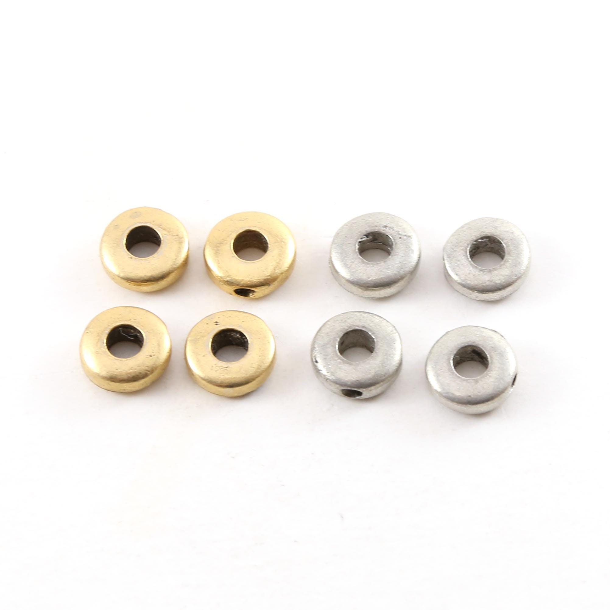 Pewter Small 9mm Metal Open Circle Bead Top Hole Drilled 2 (4pc)
