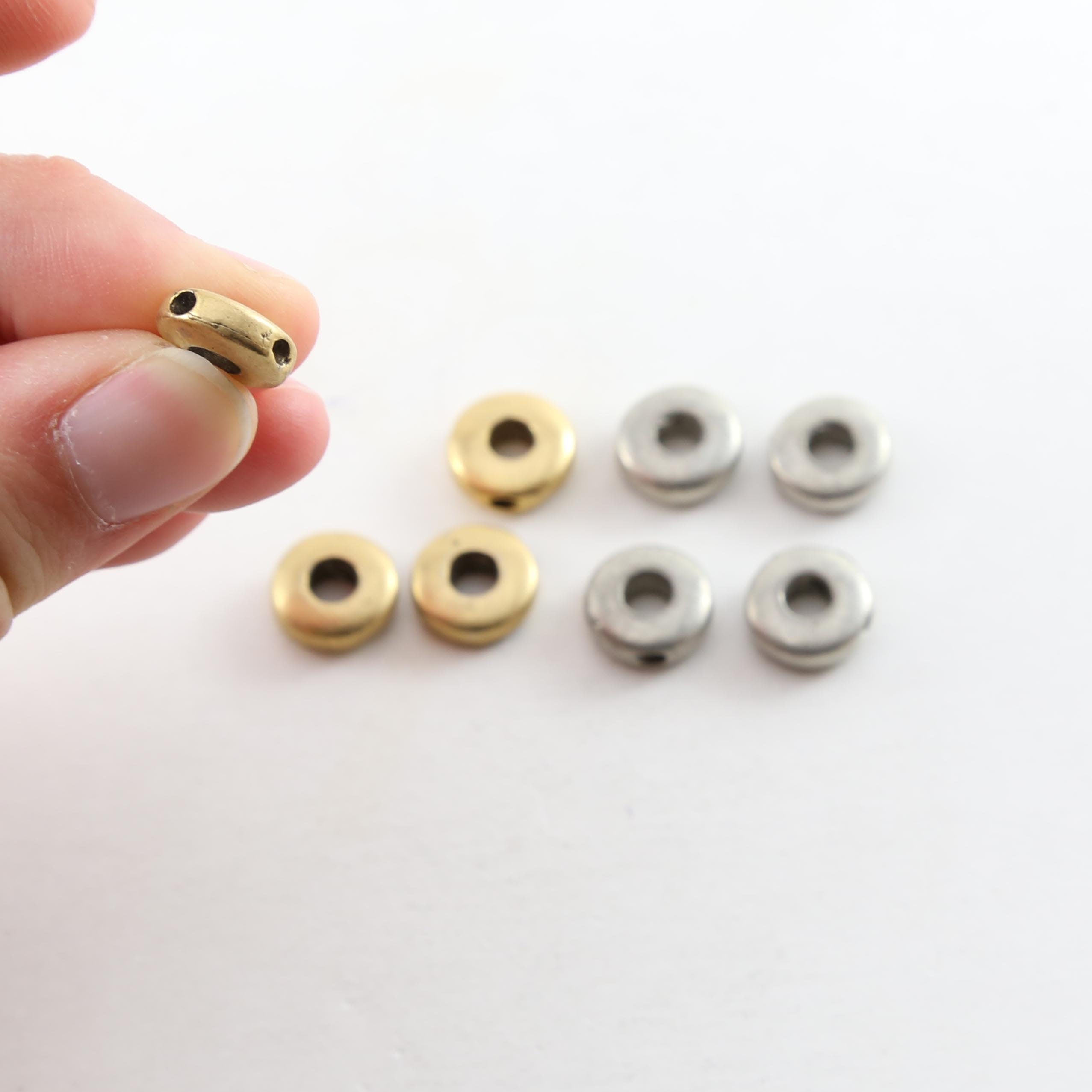 Pewter Small 9mm Metal Open Circle Bead Top Hole Drilled 2 (4pc)