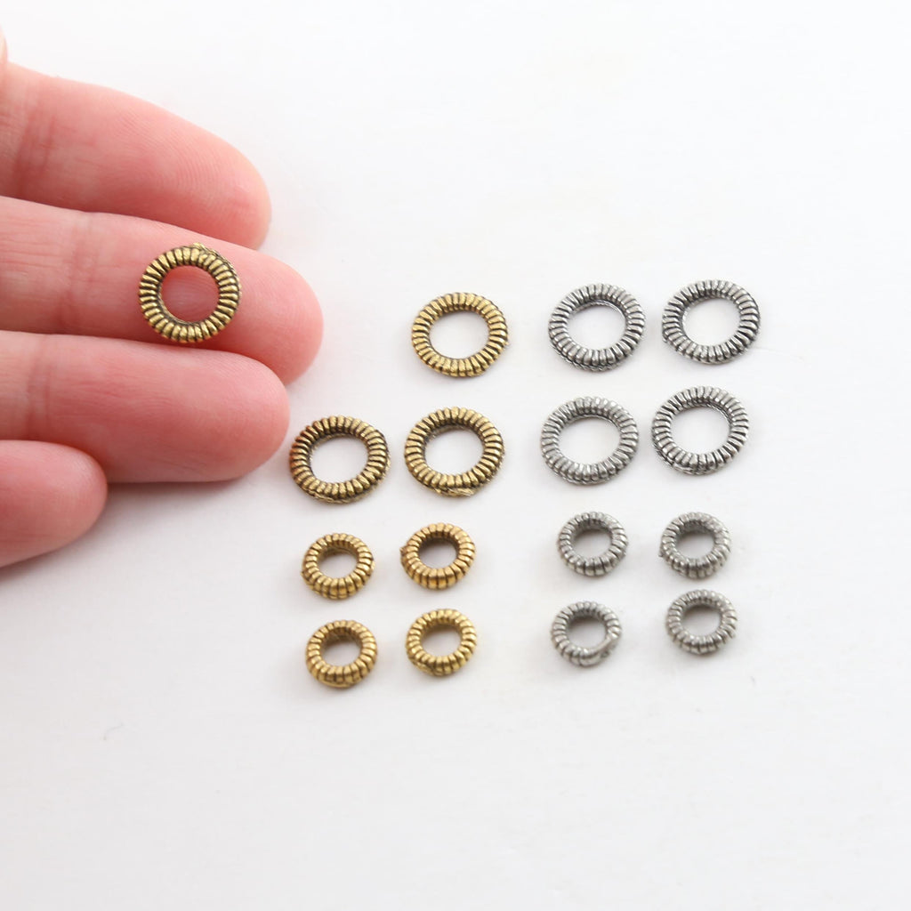 Pewter Small 7mm Large 9mm Metal Twisted Ring Circle Connector (4pc)