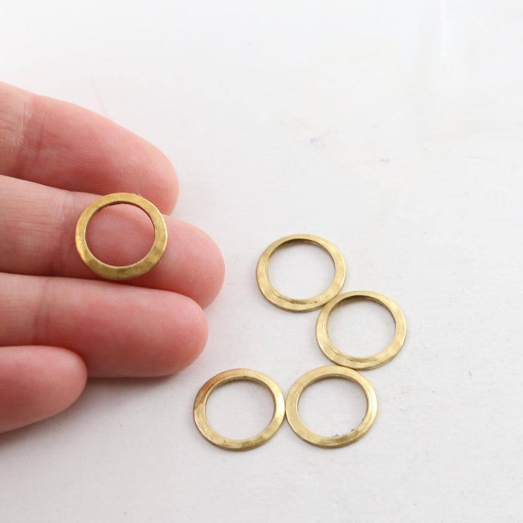 Raw Brass Open Circle 13mm Connector Link Round Charm Textured (5pc)