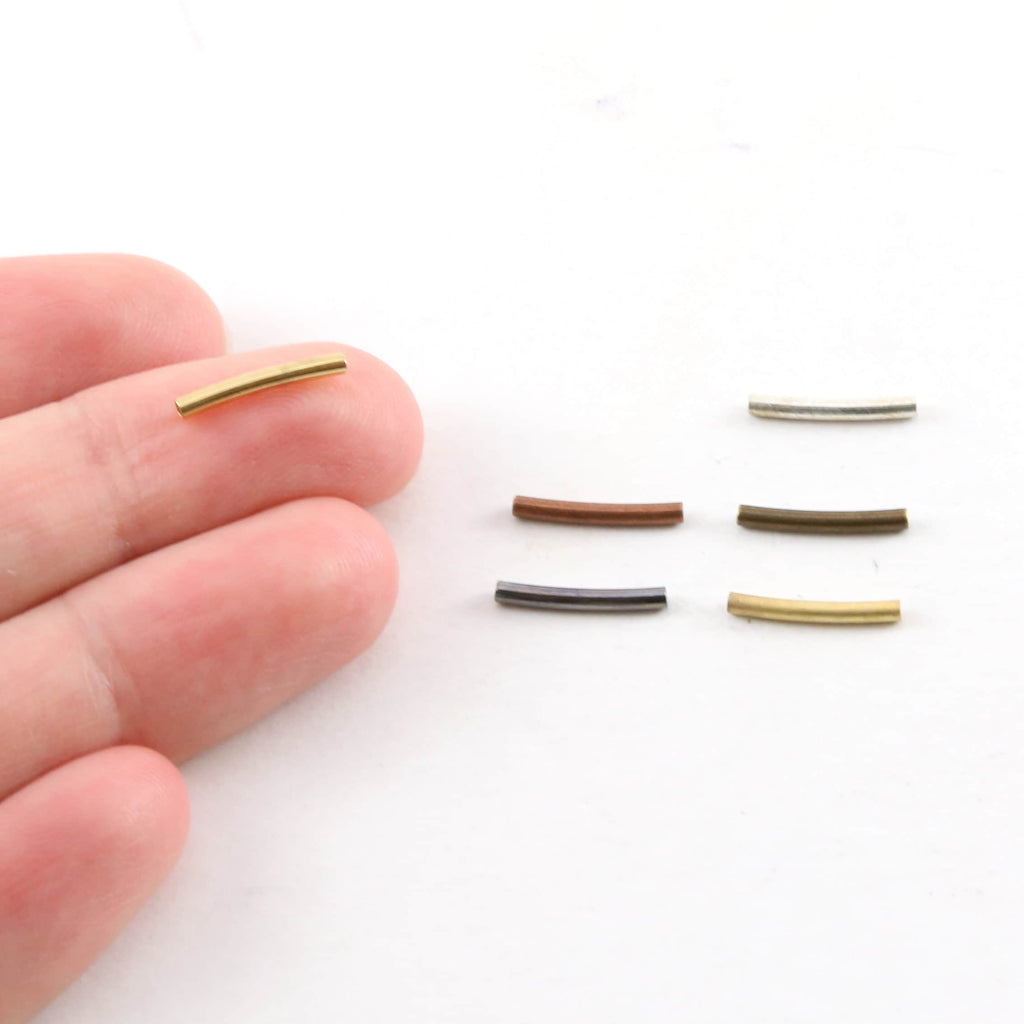 Brass Short 12mm x 1mm Bar Bugle Bead Curved Tube Morse Code (10pc)