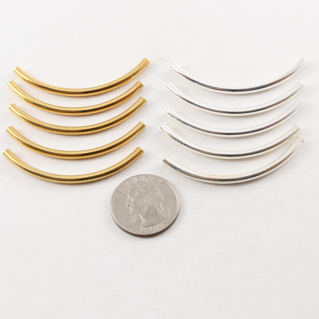 50mmx3mm Brass Long Curved Bar Curved Tube Bead Link Curve Beads Gold (5pc)