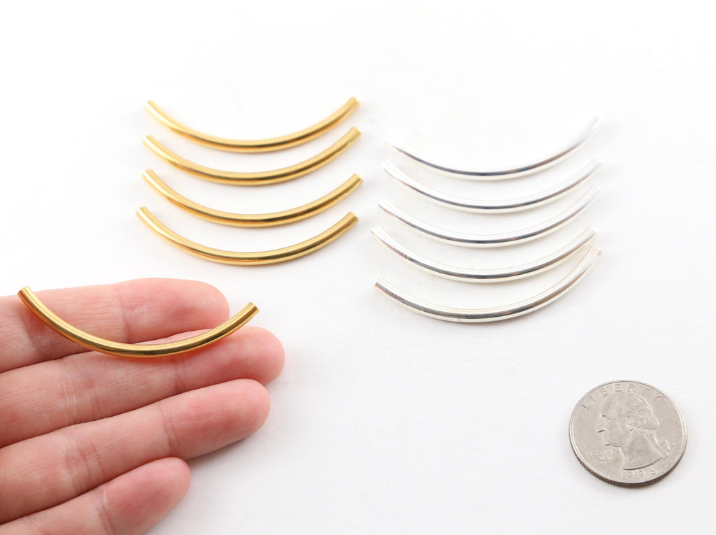 50mmx3mm Brass Long Curved Bar Curved Tube Bead Link Curve Beads Gold (5pc)